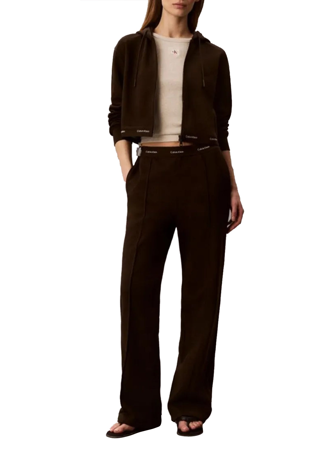 CALVIN2 1USCITA Pantaloni Da Jogging A Gamba Larga Calvin Klein - Coffee Dark Coffee