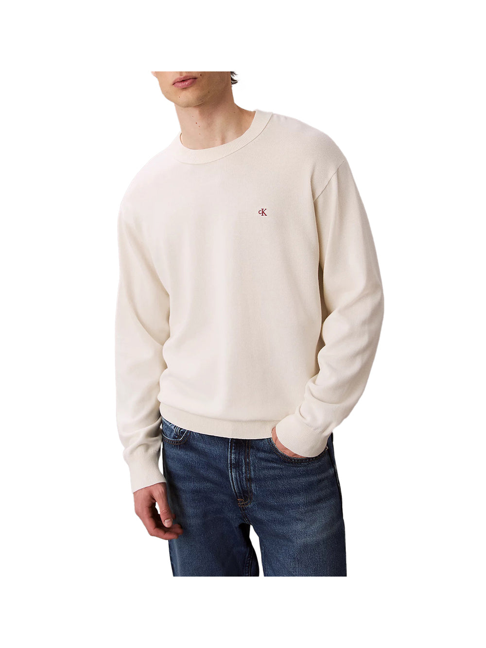 CALVIN2 1USCITA Maglione Calvin Klein Con Monogramma Cotton Relaxed - Avorio Tofu