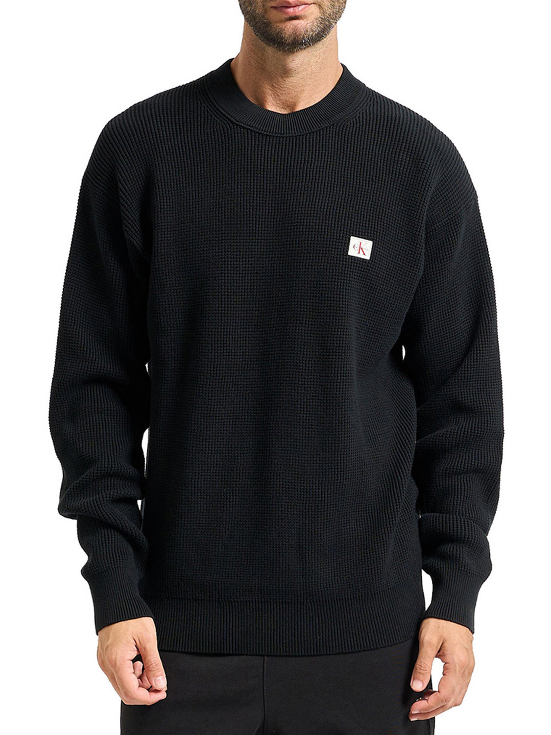 CALVIN2 1USCITA Maglione Calvin Klein Cotton Waffle - Nero BLACK