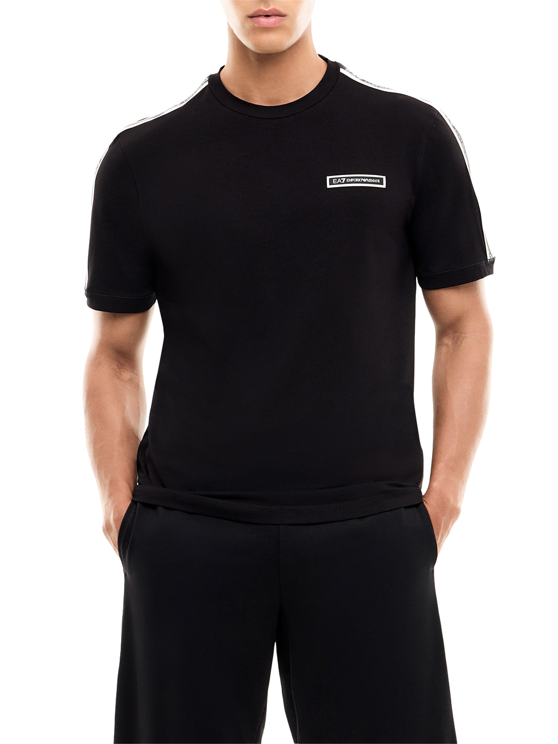 EA7 T-shirt Ea7 Logo Series in cotone con bande sulle spalle - Nero BLACK