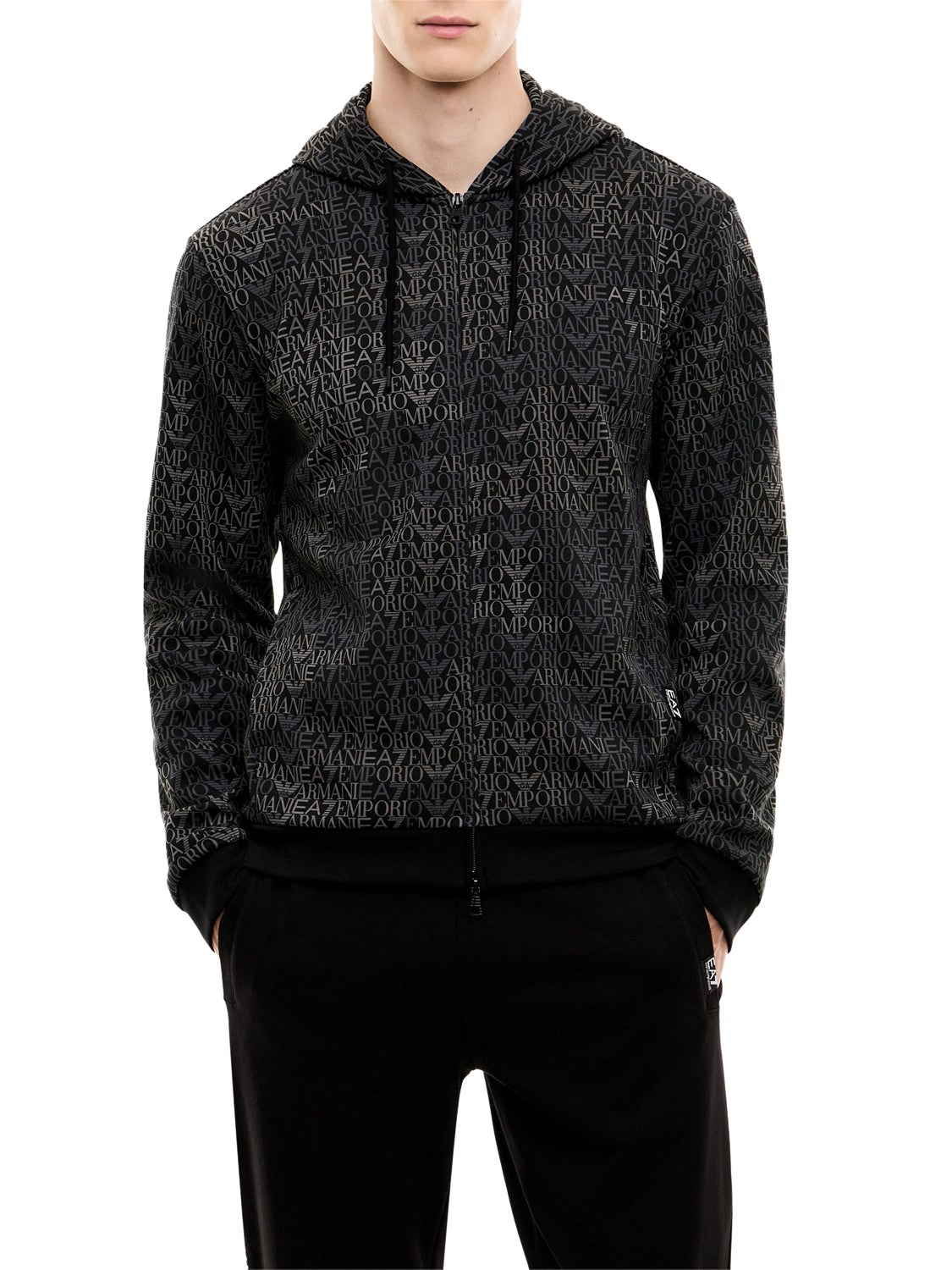 EA7 Ea7 Felpa Logo Series full zip con cappuccio in misto cotone Nero Fancy Black Ea7 Mono