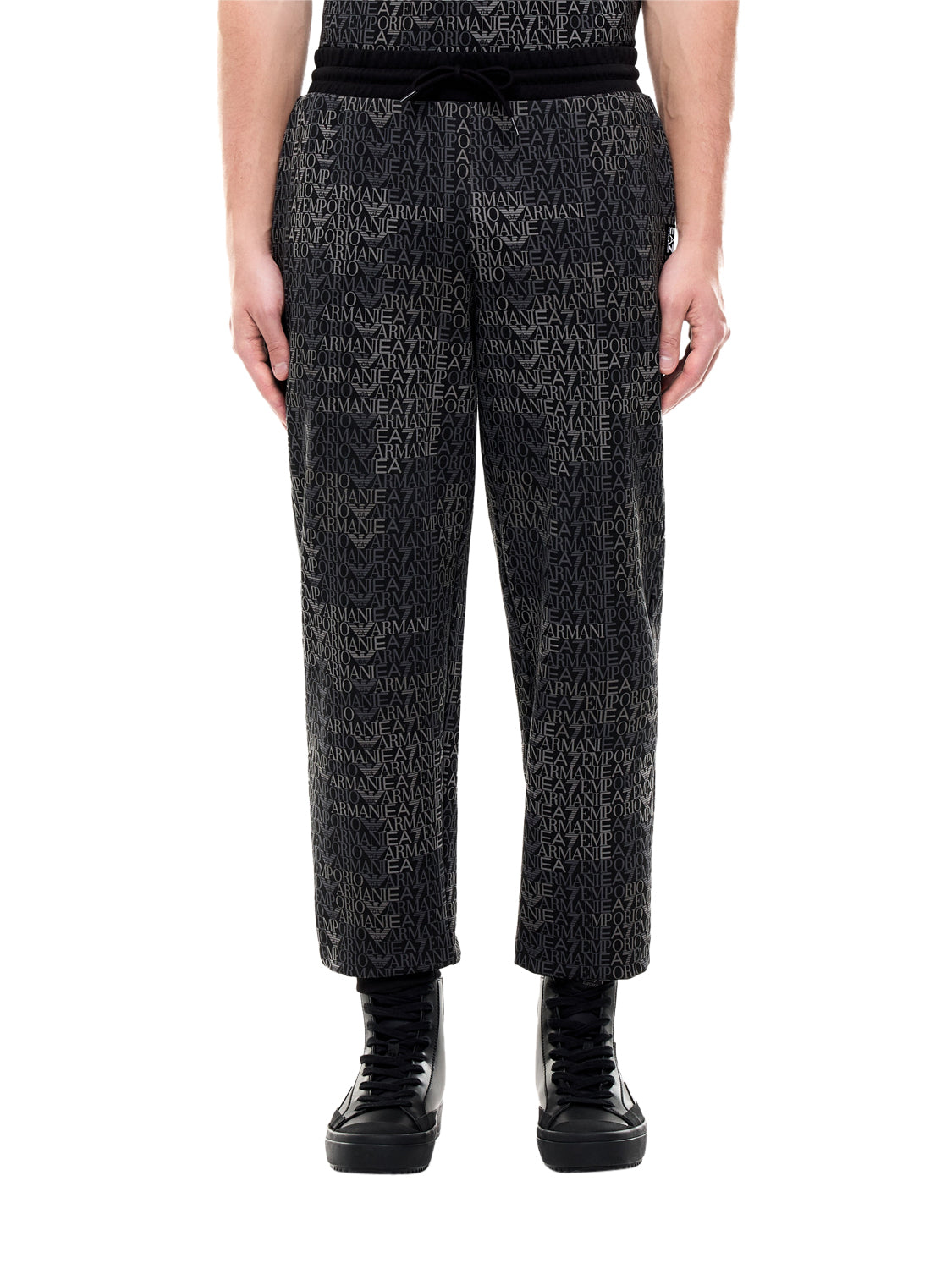 EA7 Pantaloni Tuta jogger logo series misto cotone monogramma - Nero Fancy Black Ea7 Mono