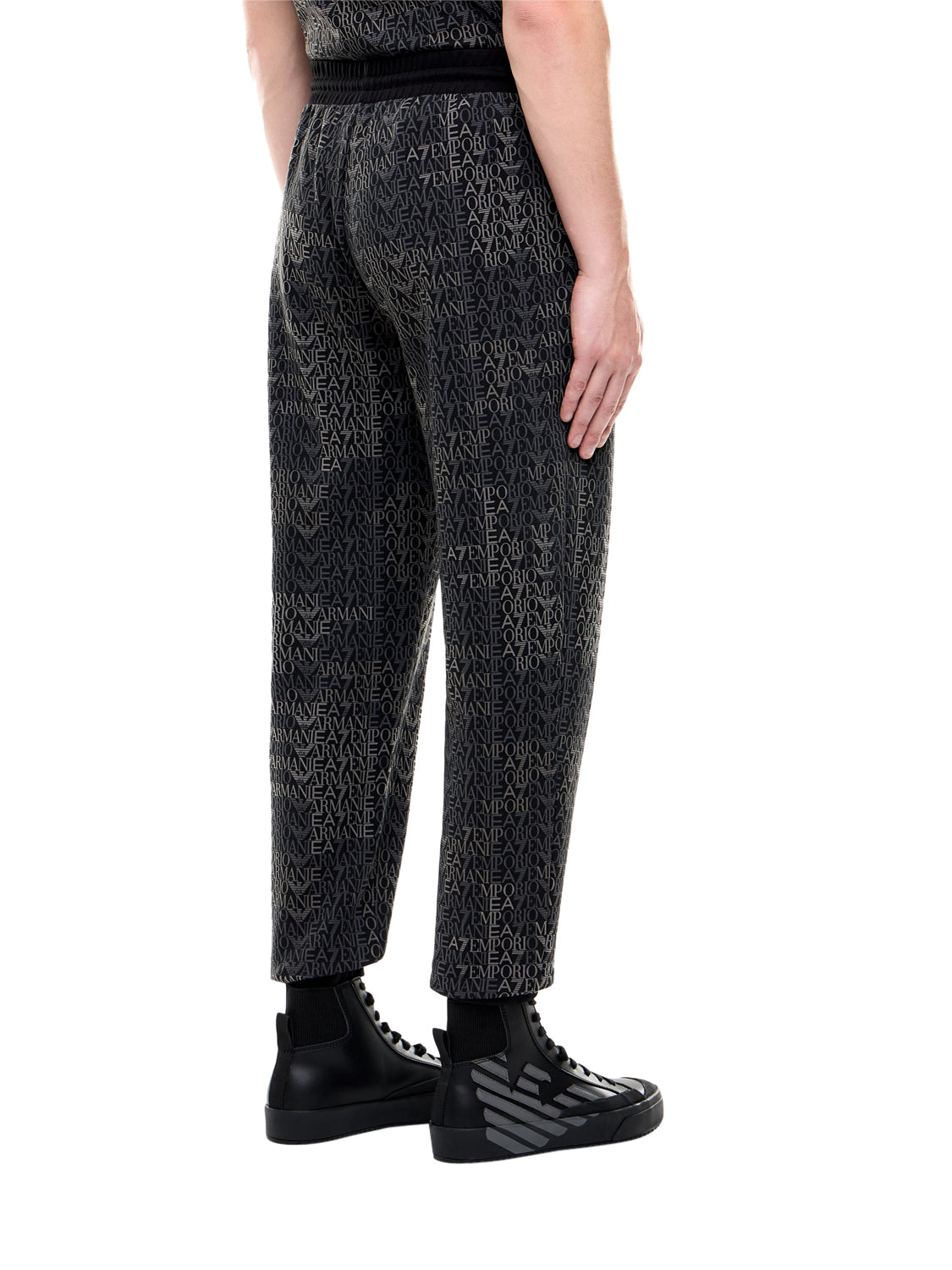 EA7 Pantaloni Tuta jogger logo series misto cotone monogramma - Nero Fancy Black Ea7 Mono