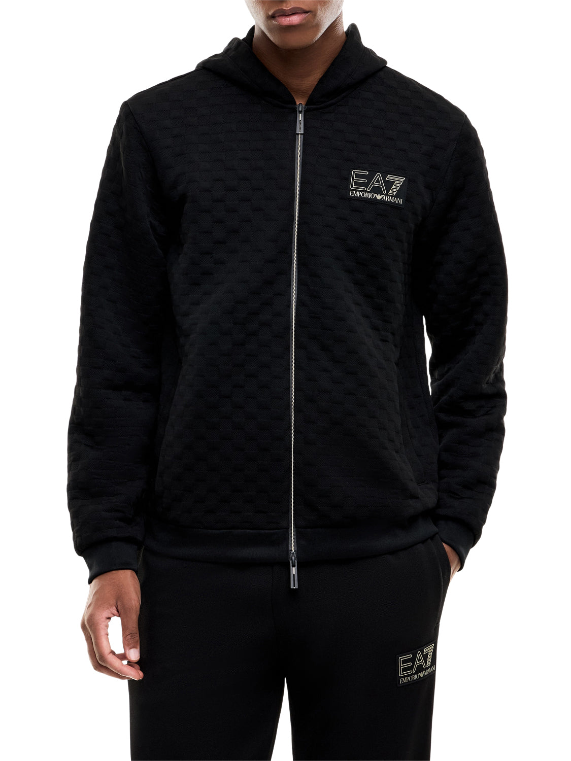 EA7 Felpa Ea7 Premium Label con cappuccio e zip intera - Nero BLACK