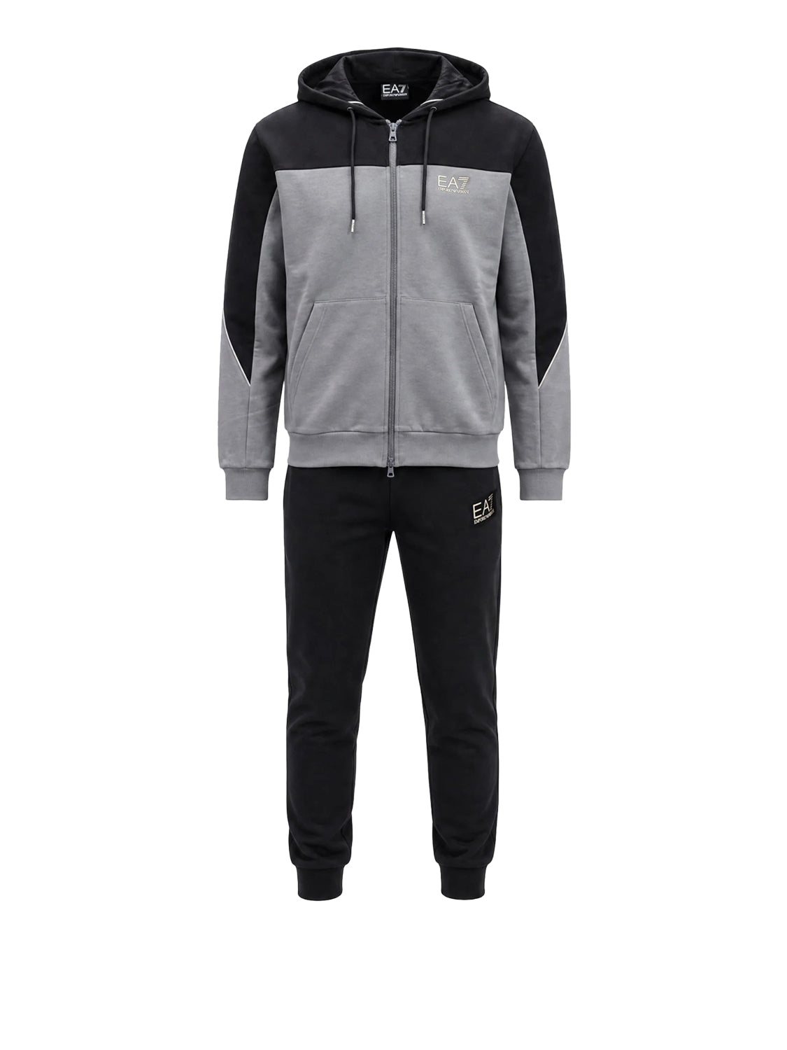 EA7 Ea7 Tuta regular fit in cotone con cappuccio e zip - Grigio GREY/BLACK