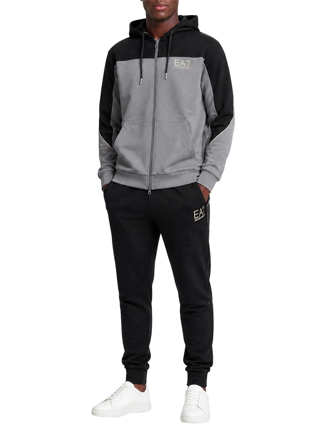 EA7 Ea7 Tuta regular fit in cotone con cappuccio e zip - Grigio GREY/BLACK