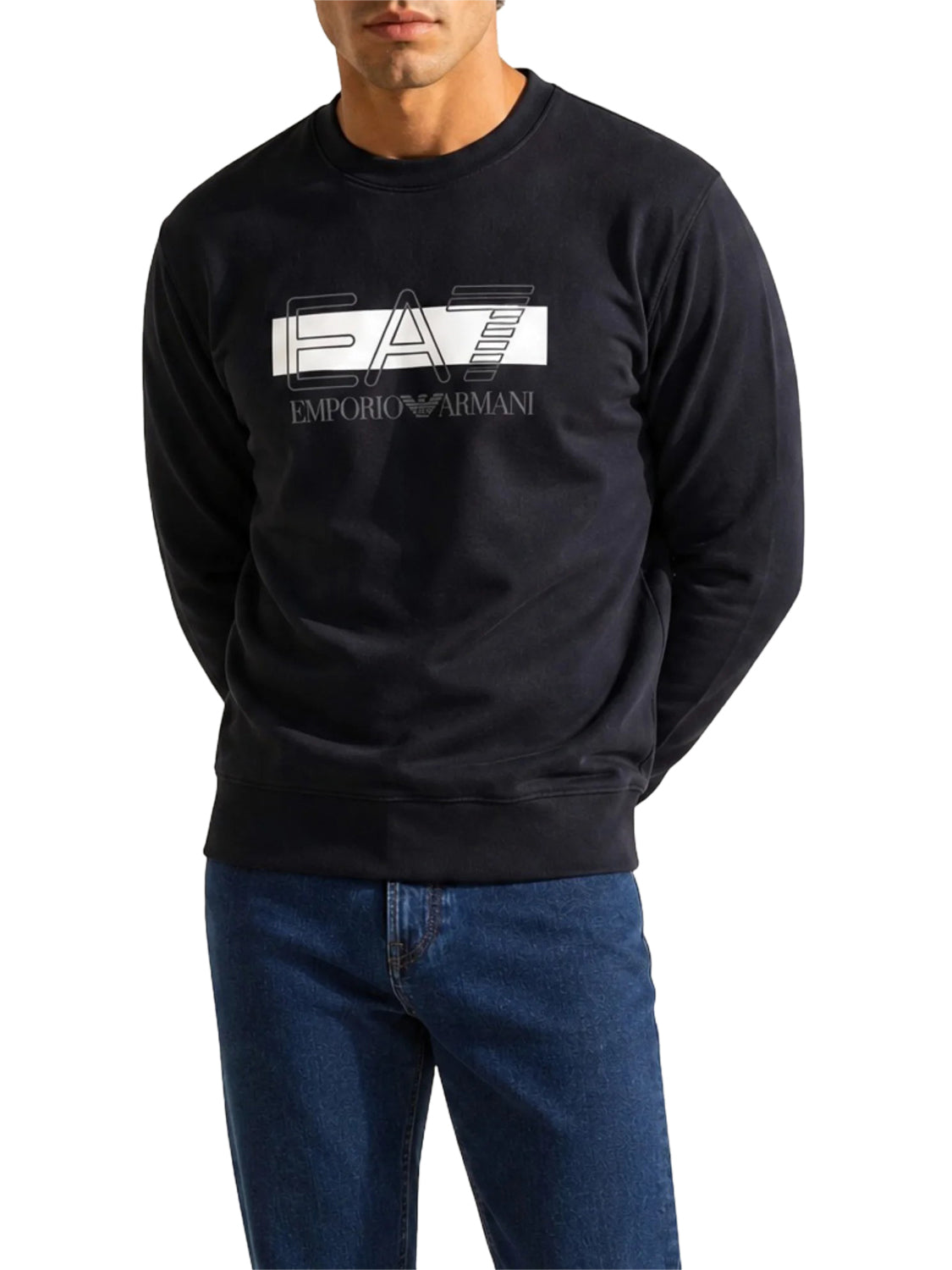 EA7 Felpa Visibility in cotone con dettagli in maglia - Nero BLACK/WHITE