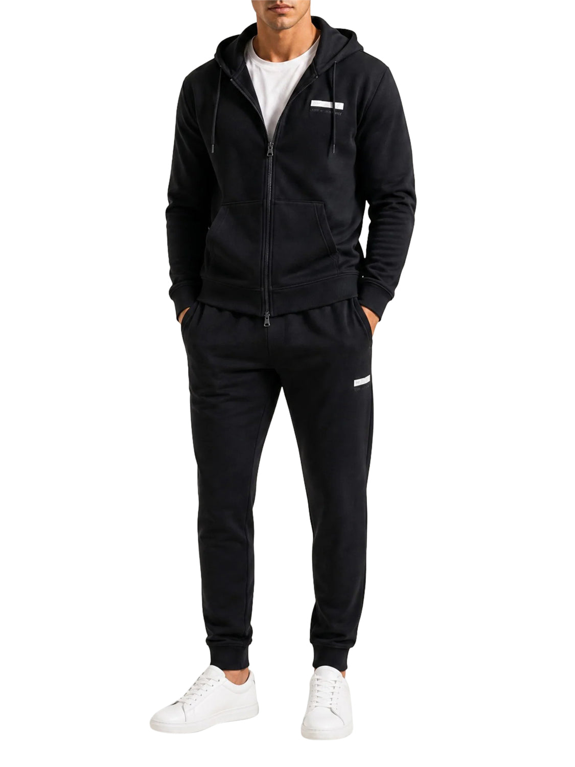 EA7 Tuta Visibilità Ea7 in tessuto misto cotone con cappuccio e zip - Nero BLACK/WHITE