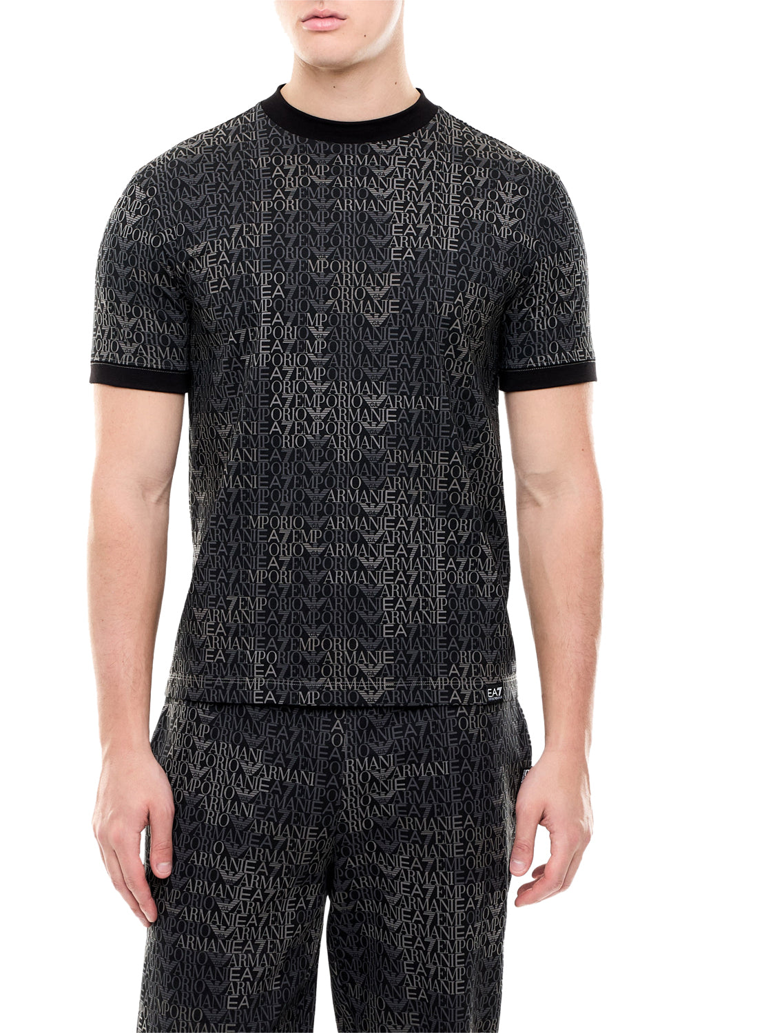 EA7 T-shirt Ea7 Logo Series in jersey di cotone con monogramma - Nero Fancy Black Ea7 Mono