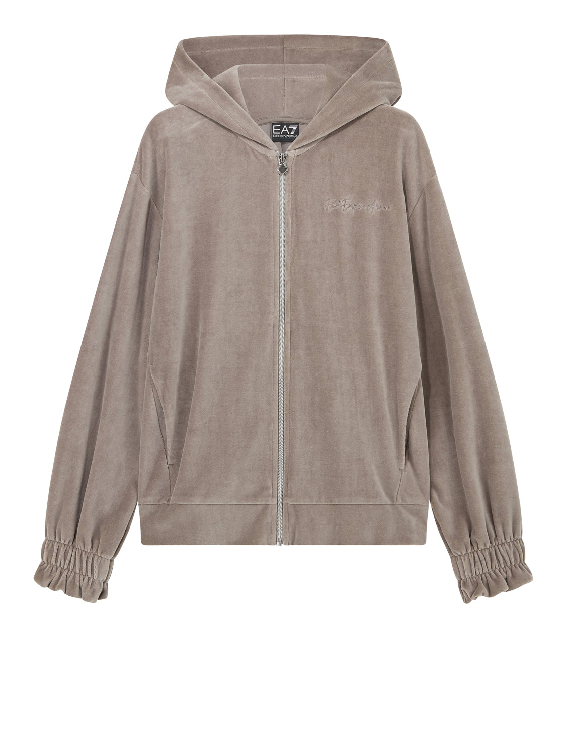 EA7 Felpa Ea7 Athletic Velour con cappuccio e zip a effetto velour Biege Cinder