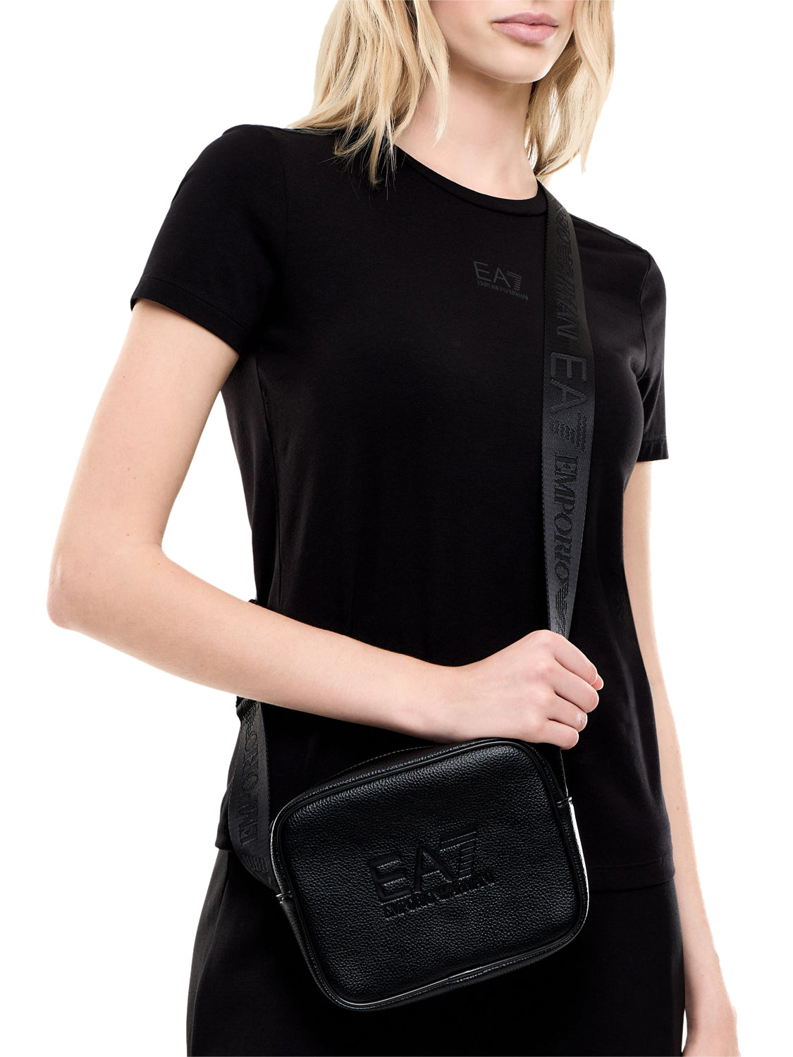 EA7 Borsa a tracolla Ea7 con logo in rilievo e tracolla regolabile - Nero BLACK