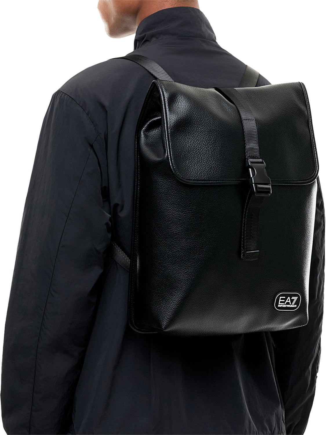 EA7 Ea7 Zaino con finitura martellata e chiusura a fibbia - Nero BLACK