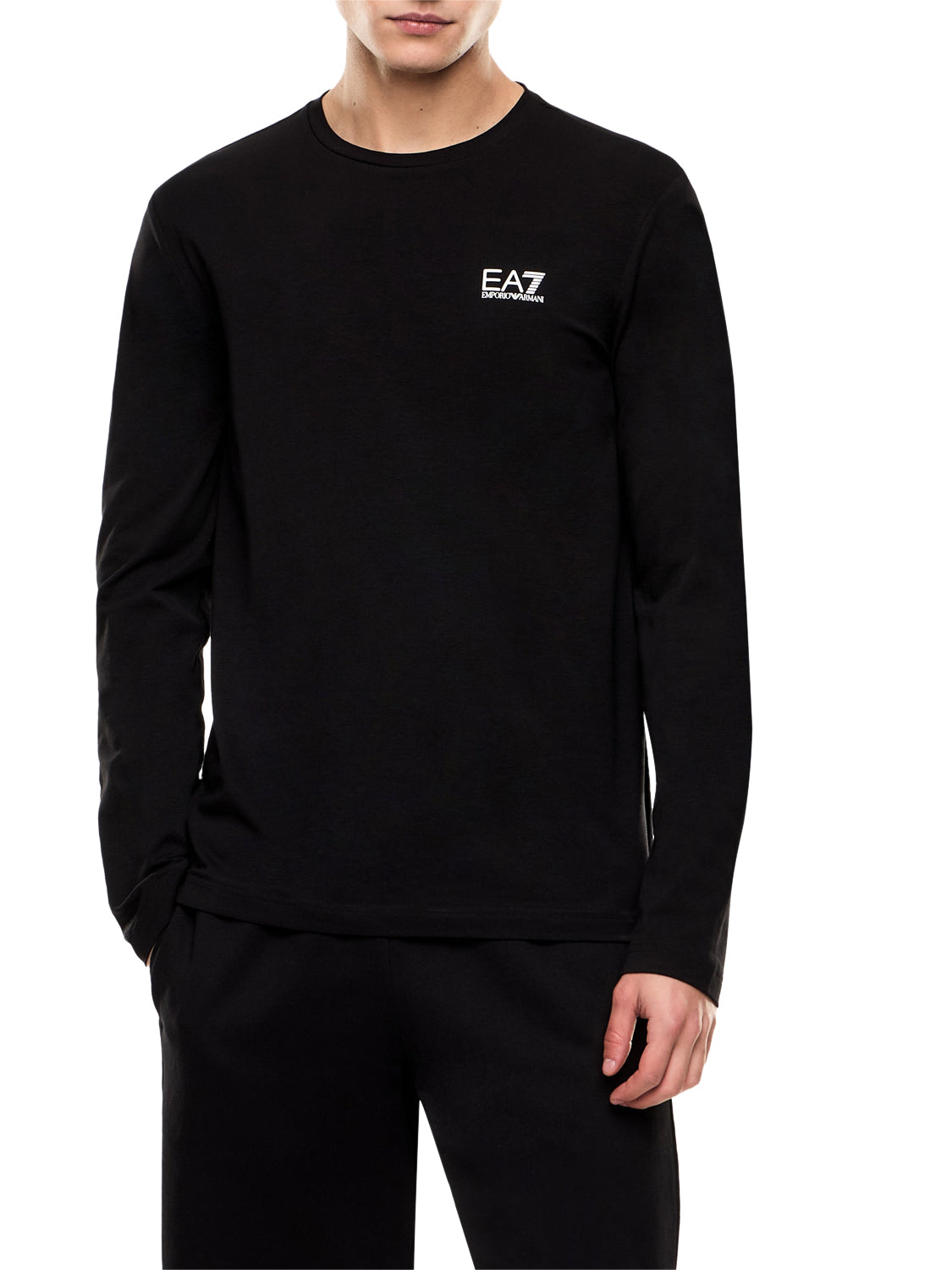 EA7 Ea7 T-shirt Core Identity girocollo a maniche lunghe in cotone - Nero BLACK