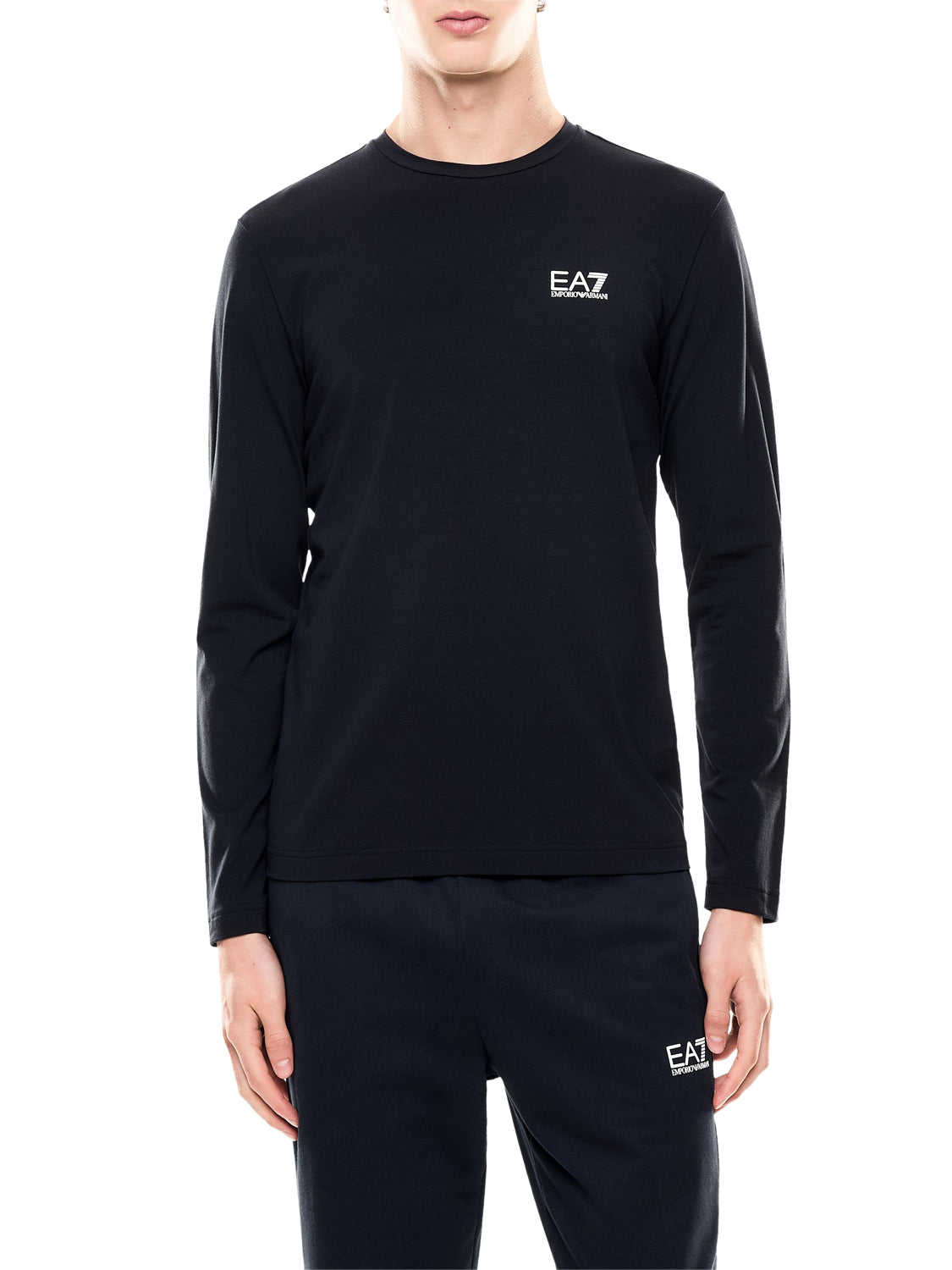 EA7 Ea7 T-shirt Core Identity girocollo a maniche lunghe in cotone - Navy Armani Blue