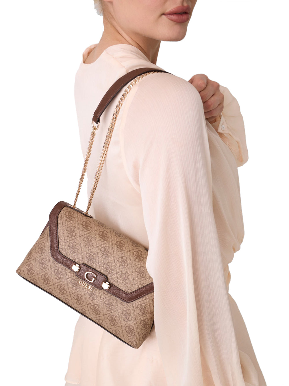 GUESS 1 USCITA Guess Borsa A Tracolla Lindsey Convertible - Beige Latte Logo