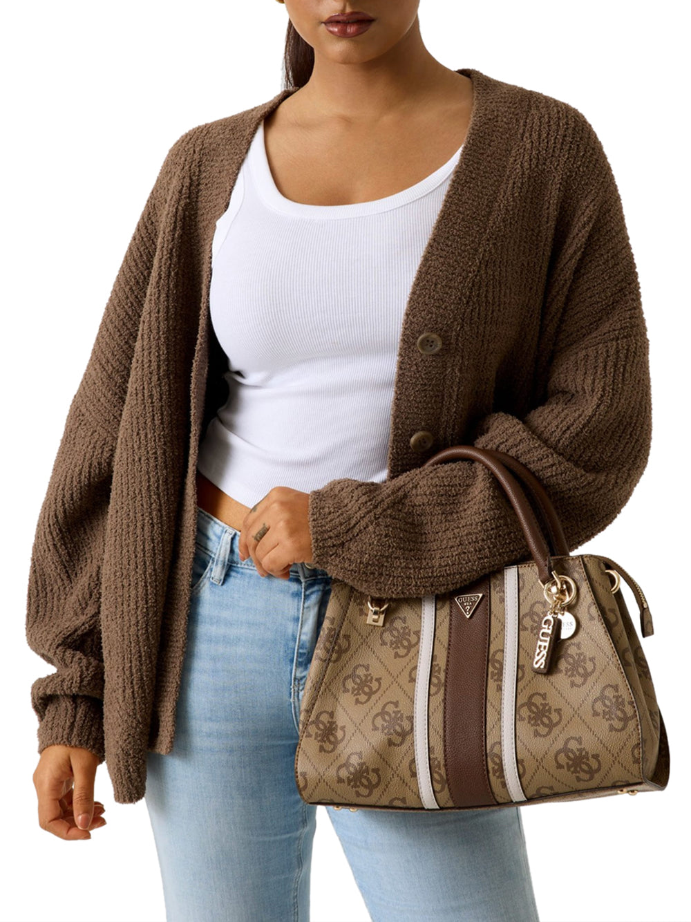 GUESS 1 USCITA Guess Borsa A Mano Noelle Con Logo Brown Latte Logo/Brown