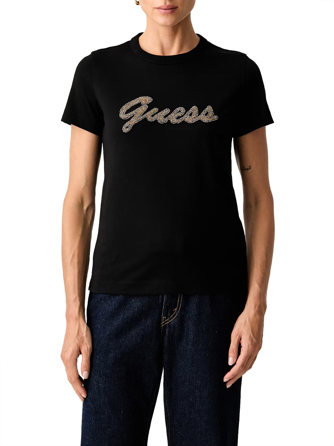 GUESS 1 USCITA Guess T-Shirt Beads Script - Nero Jet Black A996