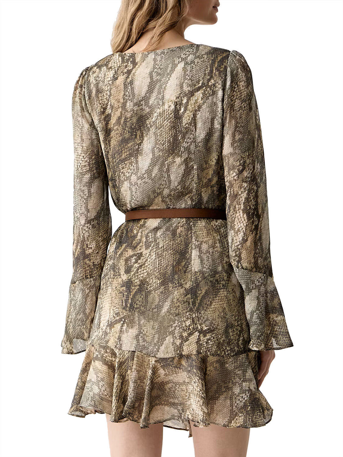 GUESS 1 USCITA Guess Abito Ls Emy Belted Pitonato - Verde Militare Rustic Phyton