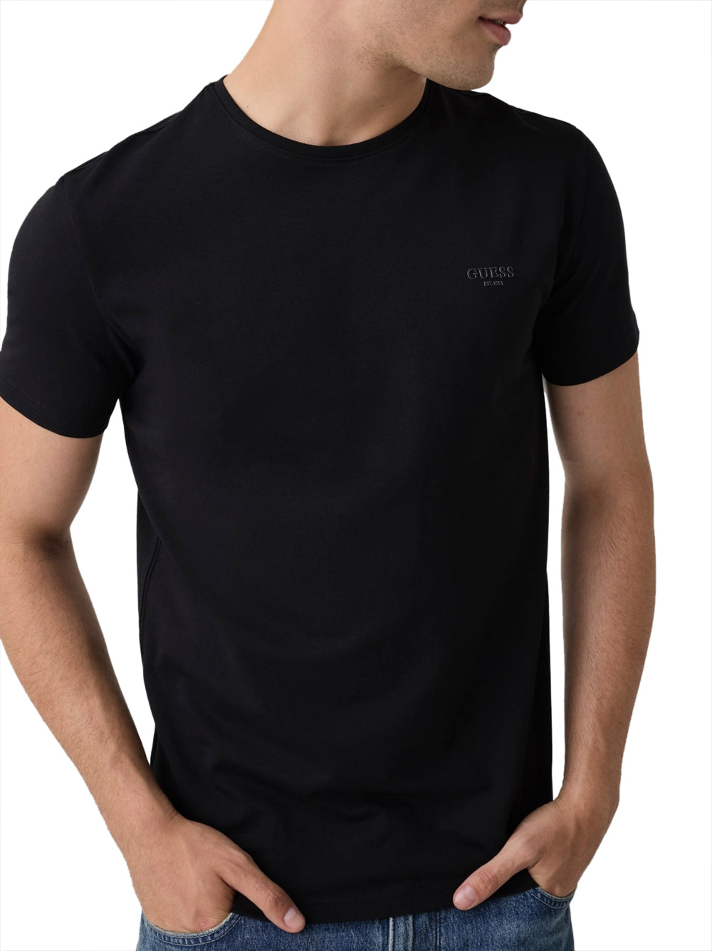 GUESS 2 USCITA Guess T-Shirt In Misto Cotone - Nero Jet Black A996