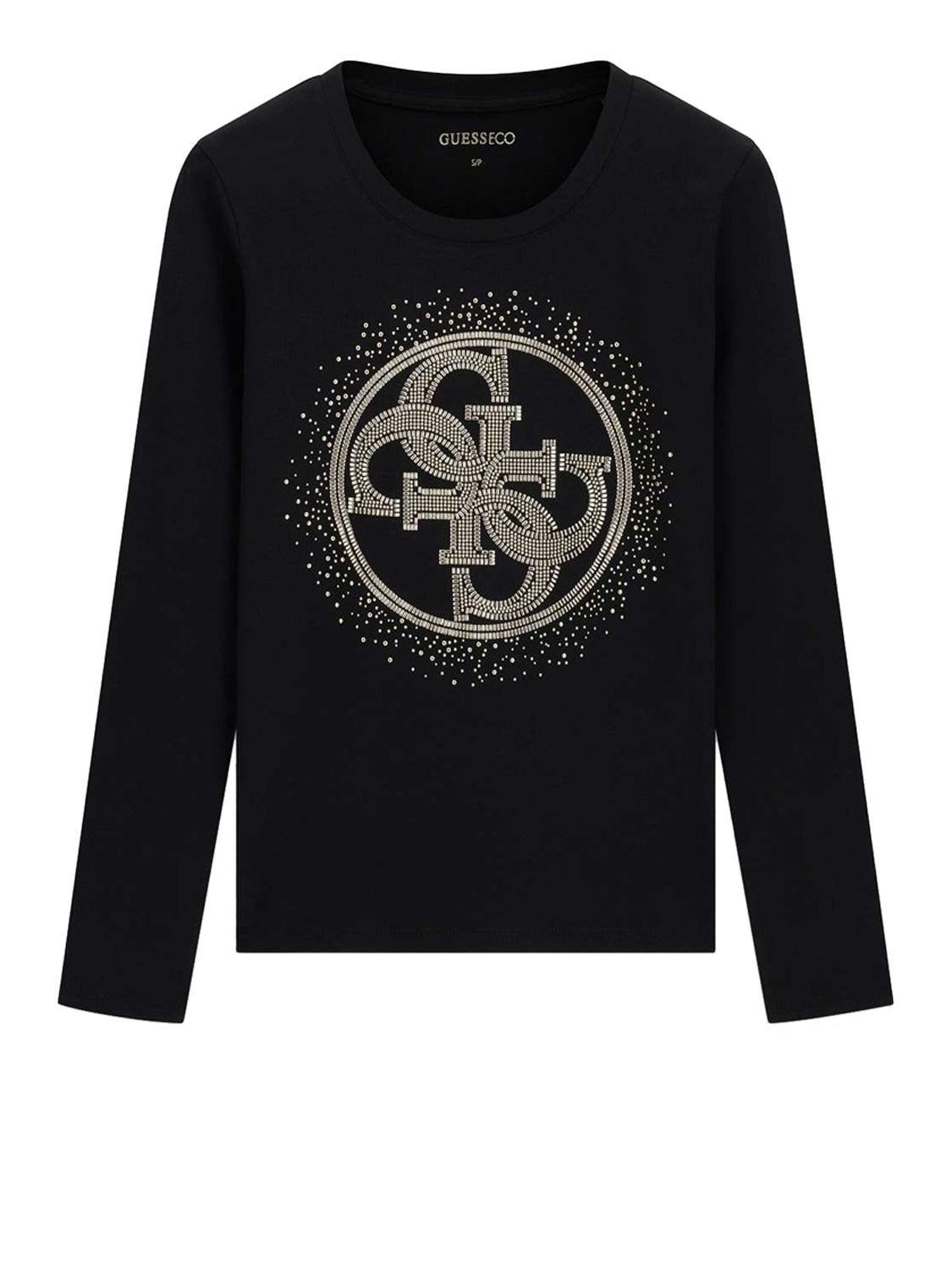 GUESS 2 USCITA Guess T-Shirt Ls Cn 4G Round Crystals Logo - Nero Jet Black A996