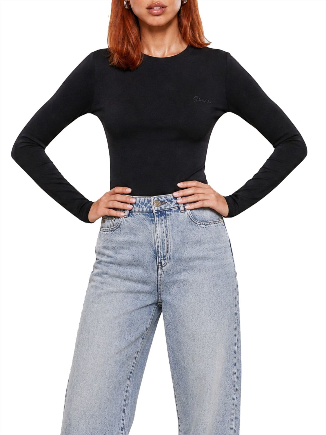 GUESS ATHLEISURE 1 USCITA Guess Top Logo Frontale Black Jet Black A996