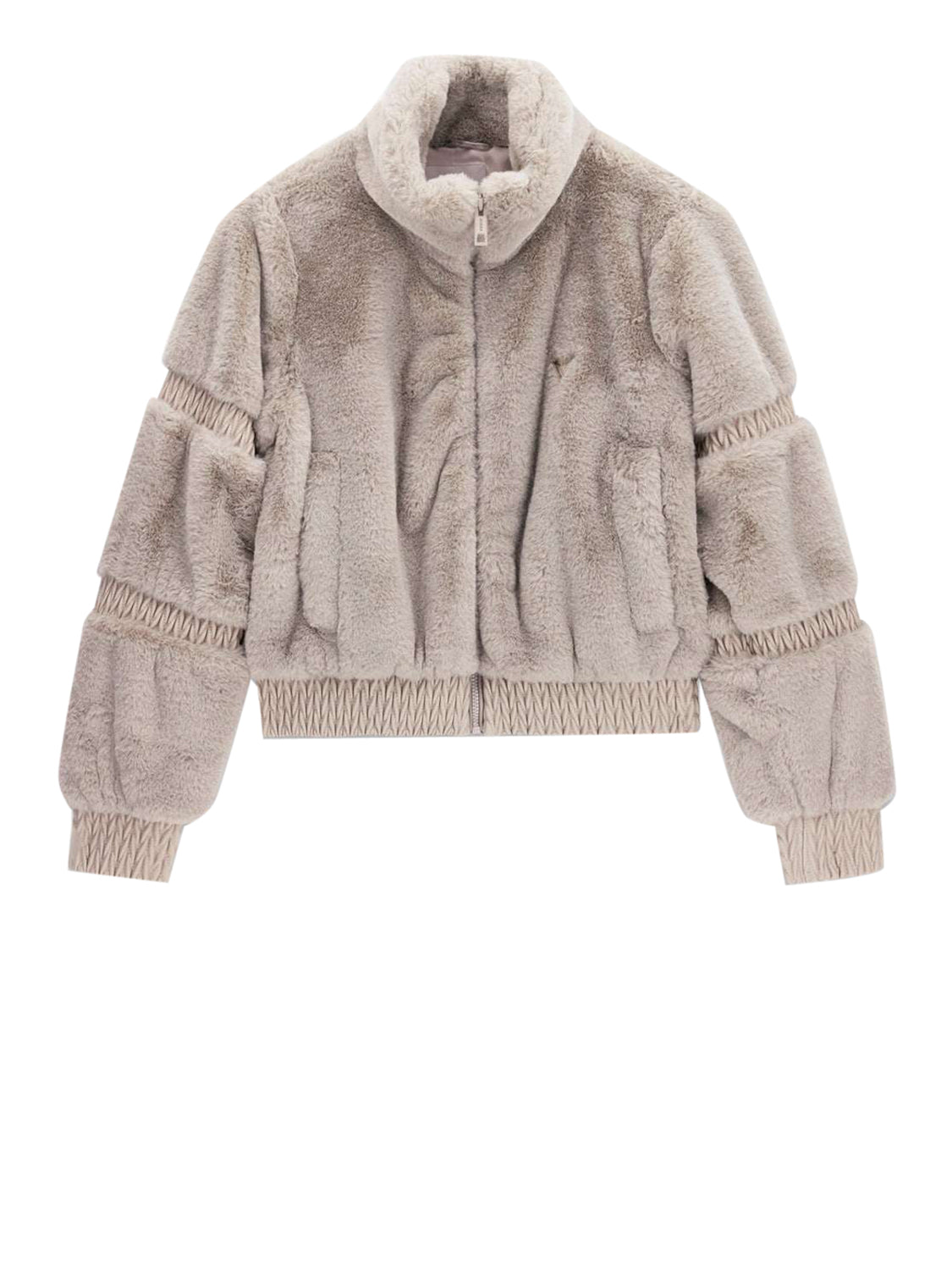 GUESS ATHLEISURE 2 USCITA Guess Giacca Carla Faux Fur High Neck - Beige Stonesand
