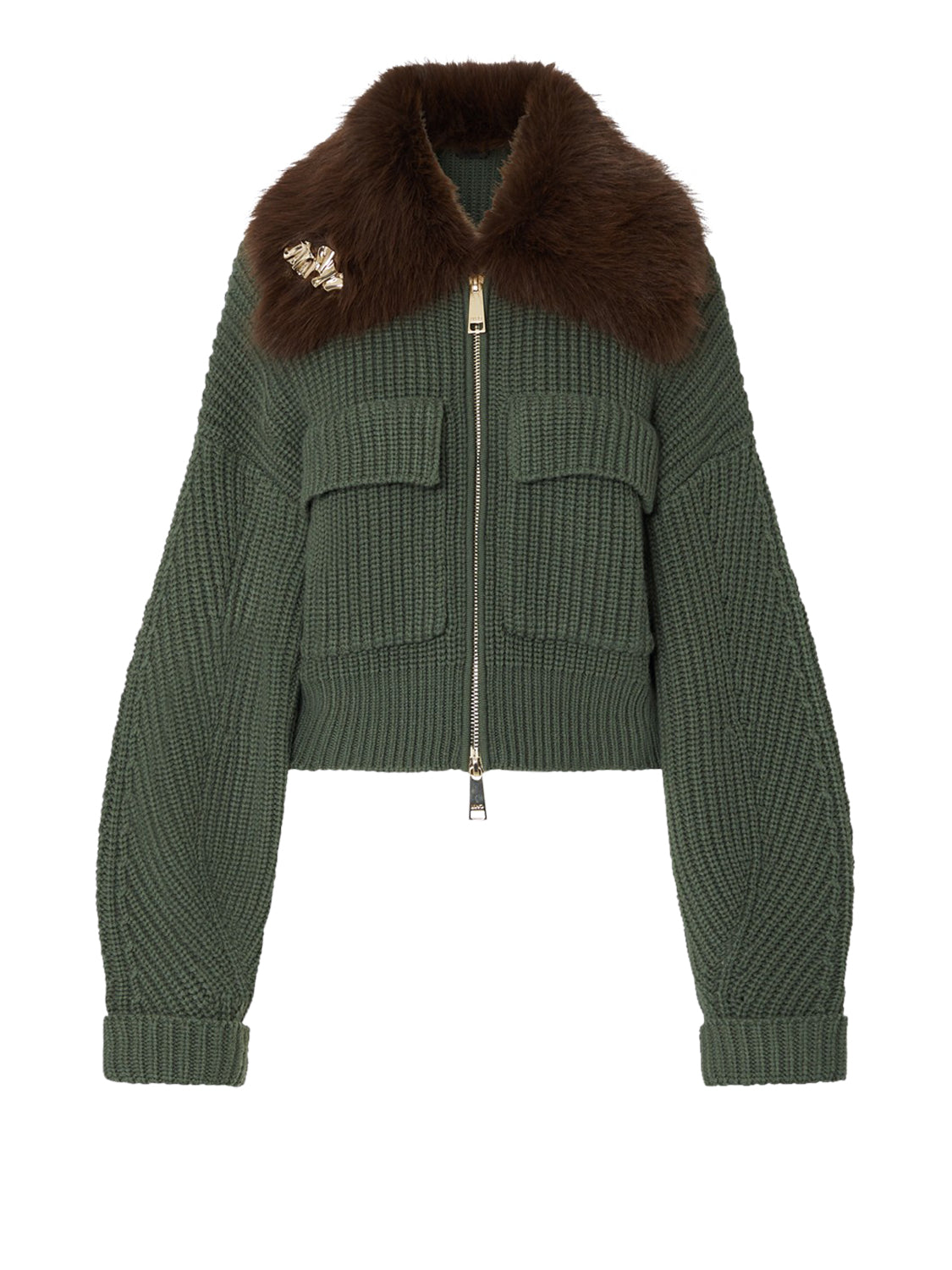 LIU.JO BLACK Cappotto In Lana Con Colletto Teddy Liu Jo - Verde Scuro Dark green