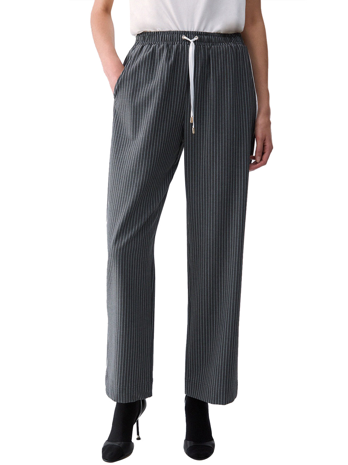 LIUJO SPORT Pantaloni Gessati Con Inserto In Pizzo Liu Jo - Grigio Acciaio Mel/Bco Lana