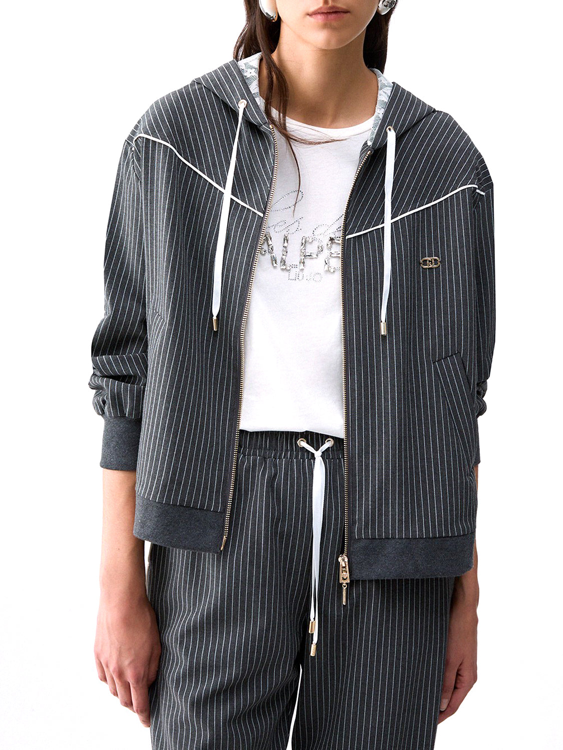 LIUJO SPORT Giacca Con Cappuccio In Pizzo Liu Jo Sport - Grigio Acciaio Mel/Bco Lana