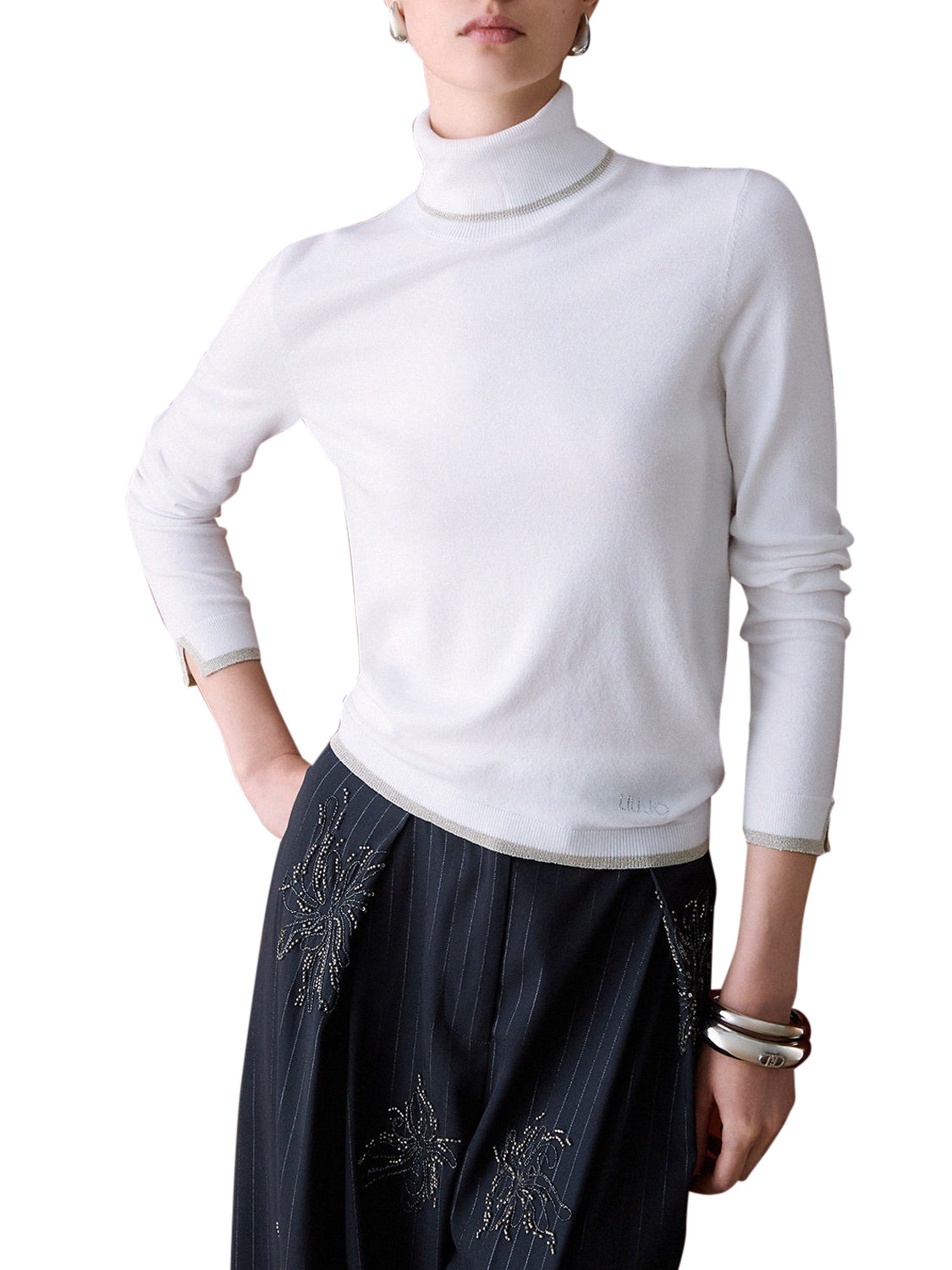 LIU.JO WHITE Dolcevita Con Profili Lurex Liu Jo - Bianco Lana Bianco Lana