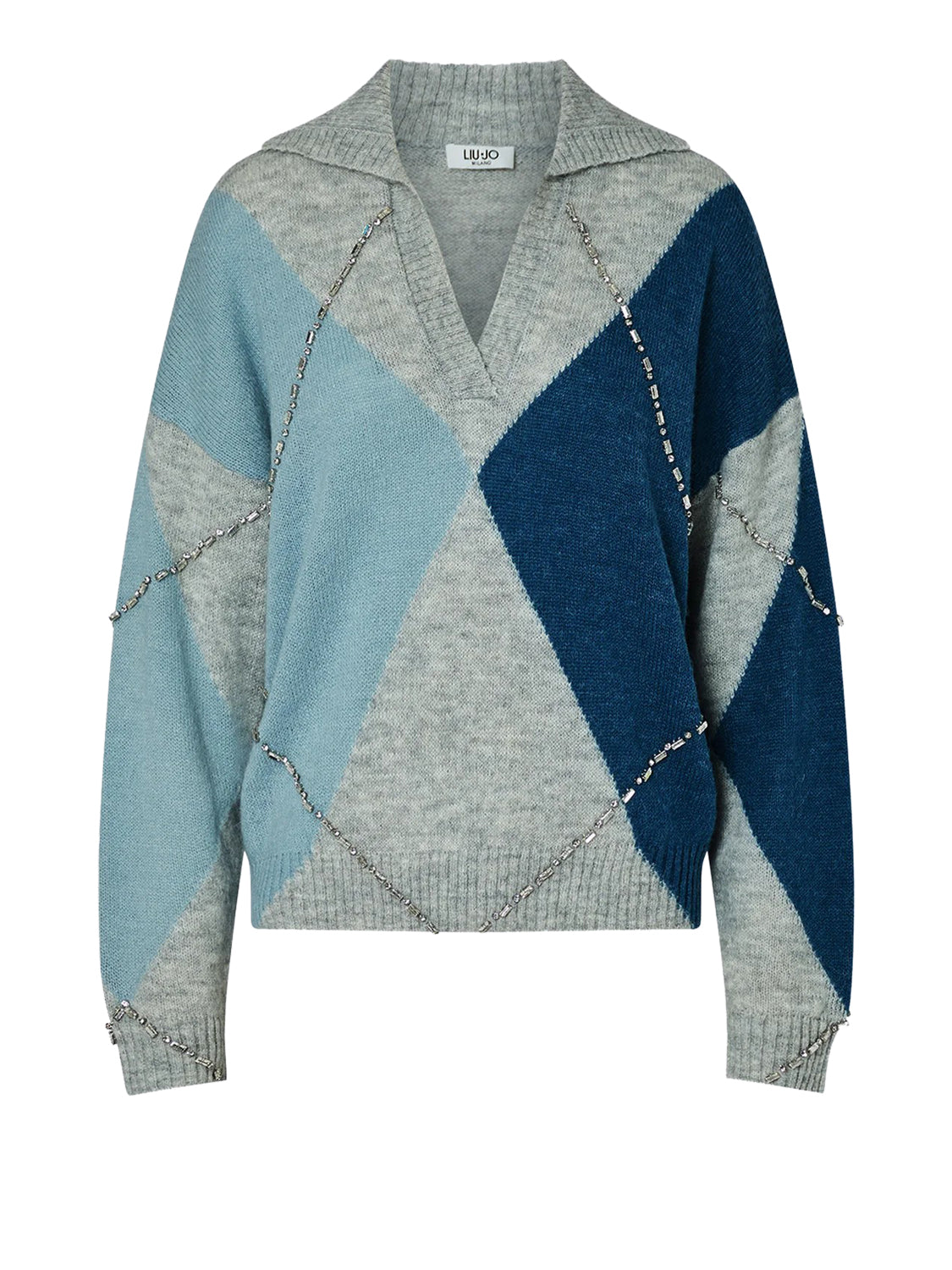 LIU.JO WHITE Maglia Argyle Con Ricami Gioiello Liu Jo - Blu Blue Ballantyne