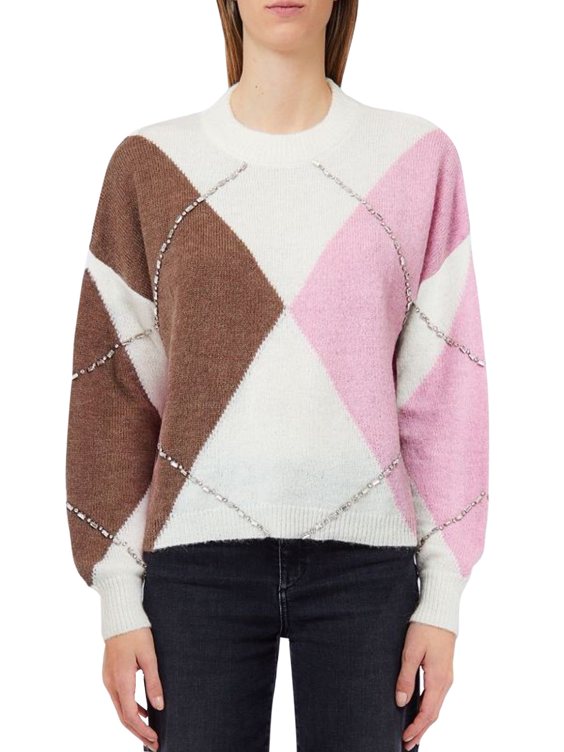 LIU.JO WHITE Maglia Argyle Con Ricami Gioiello Liu Jo - Rosa Pink Ballantyne