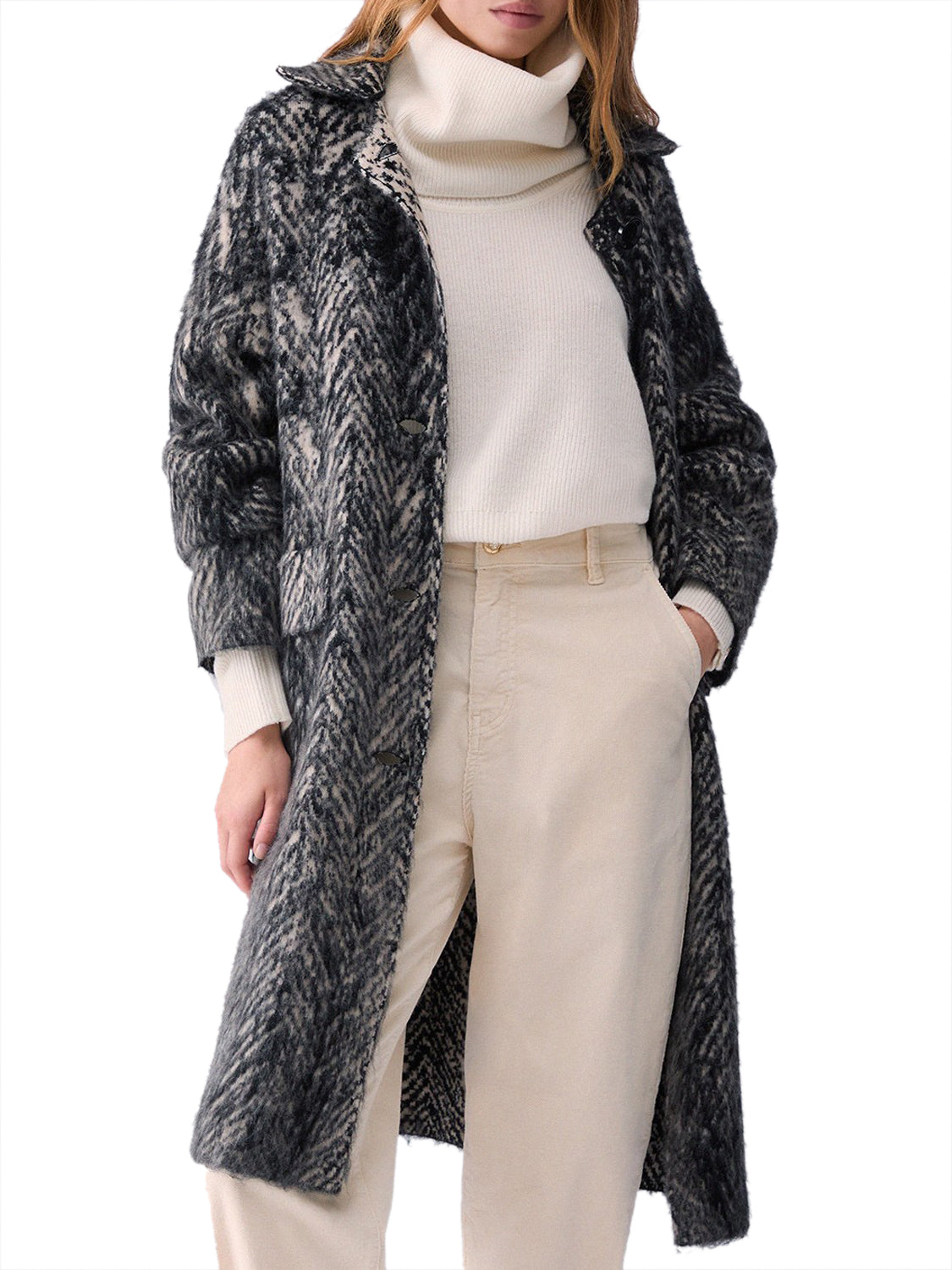 Liu Jo Cappotto Jacquard in Maglia Spazzolata Liu Jo - Grigio Spazzolato Jacq Nat Fishbone