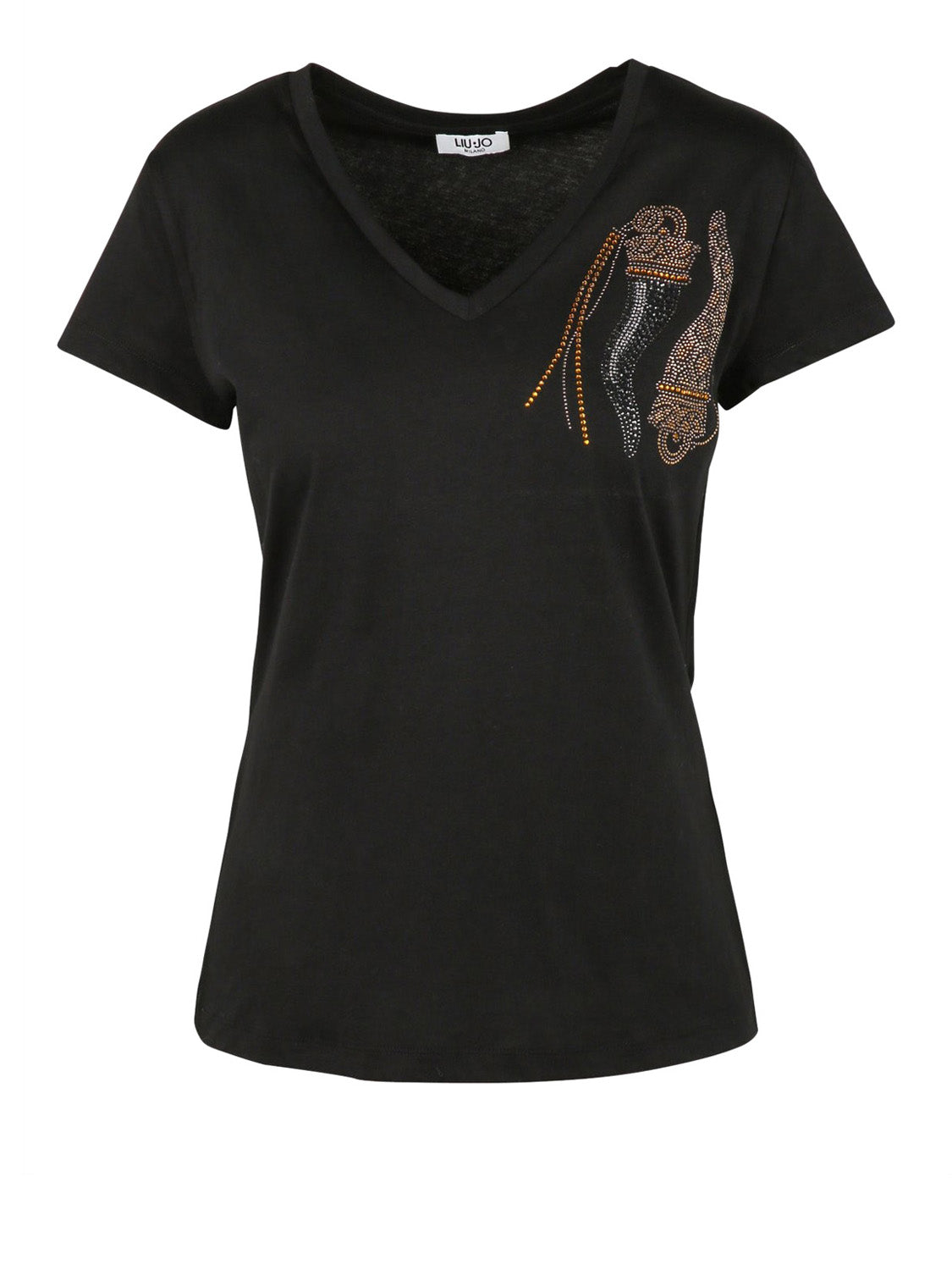 LIU.JO WHITE Liu Jo T-Shirt Strass Frontale Nero Nero Lj Lucky Horns