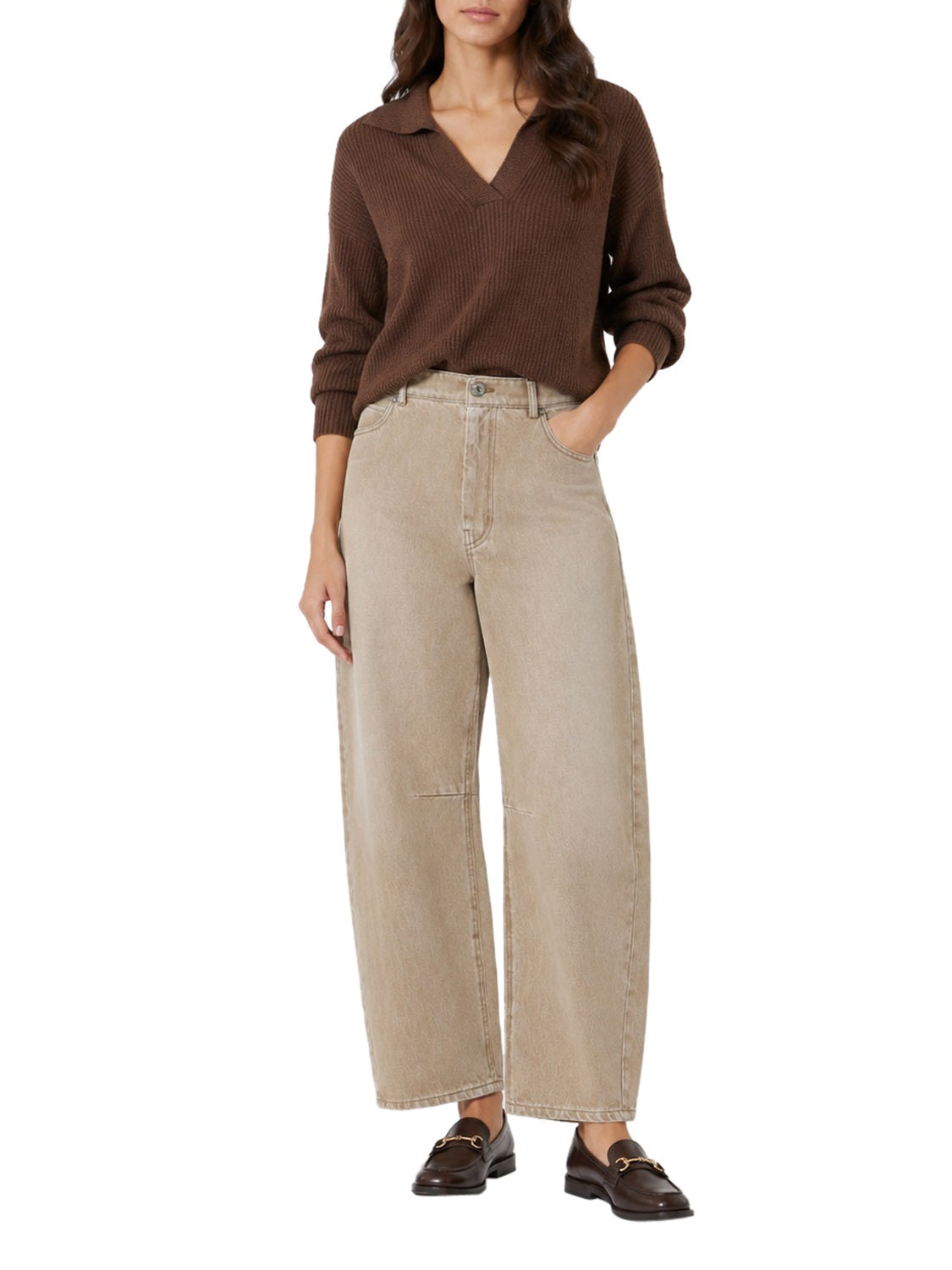 MAXMARA WEEKEND 1USCITA MaxMara Jeans Barrel Leg In Denim Effetto Used - Beige Beige