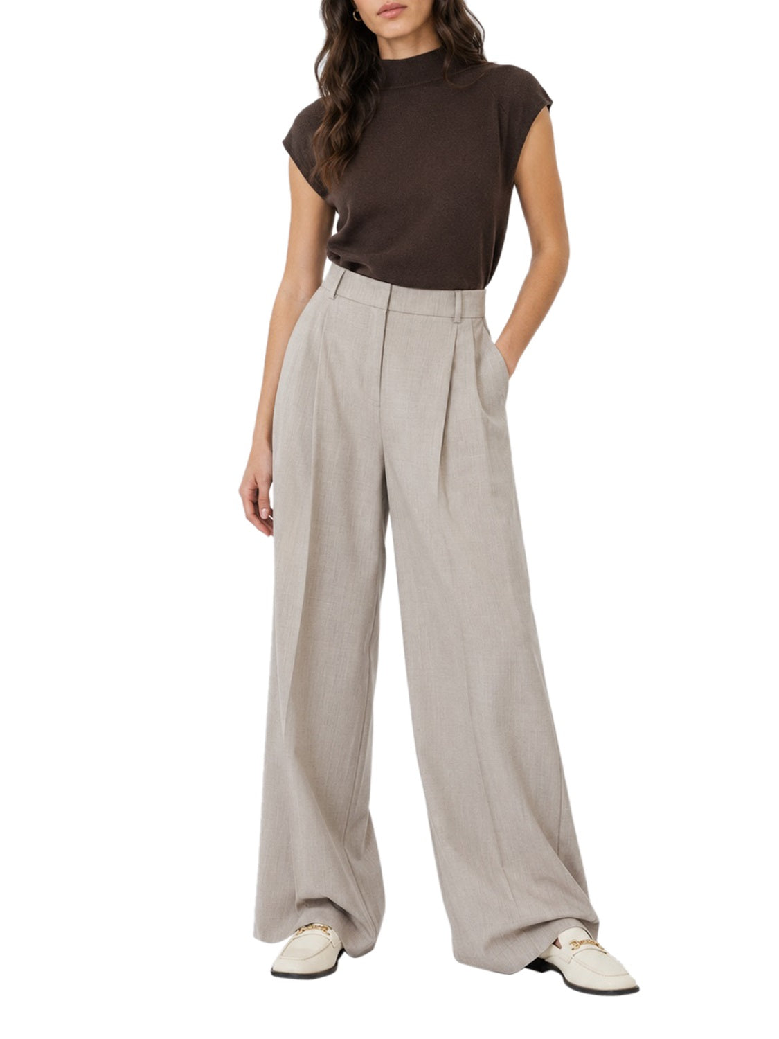 MAXMARA WEEKEND 1USCITA Pantalone MaxMara Wide Leg In Tela Di Lana - Nocciola Nocciola
