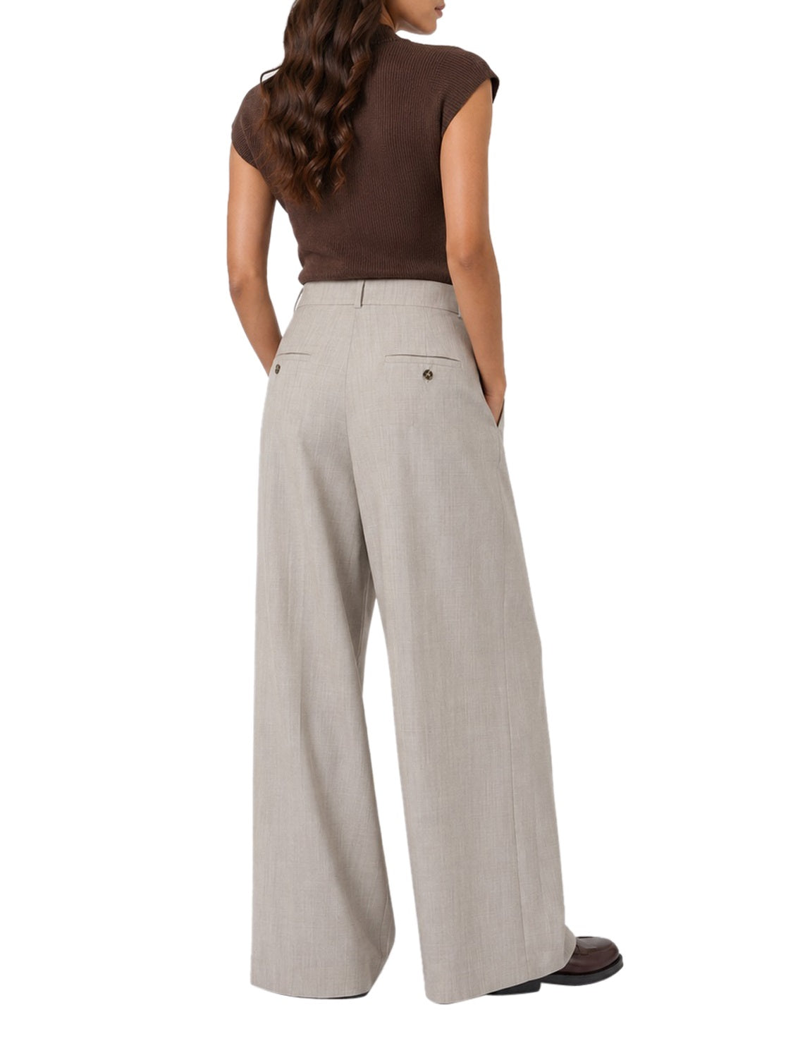 MAXMARA WEEKEND 1USCITA Pantalone MaxMara Wide Leg In Tela Di Lana - Nocciola Nocciola