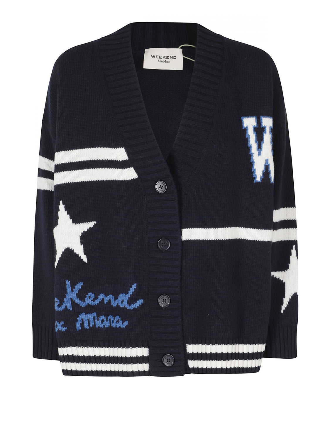 MAXMARA WEEKEND 2USCITA Cardigan Belgio In Lana Jacquard MaxMara Weekend - Blu Marino BLU MARINO