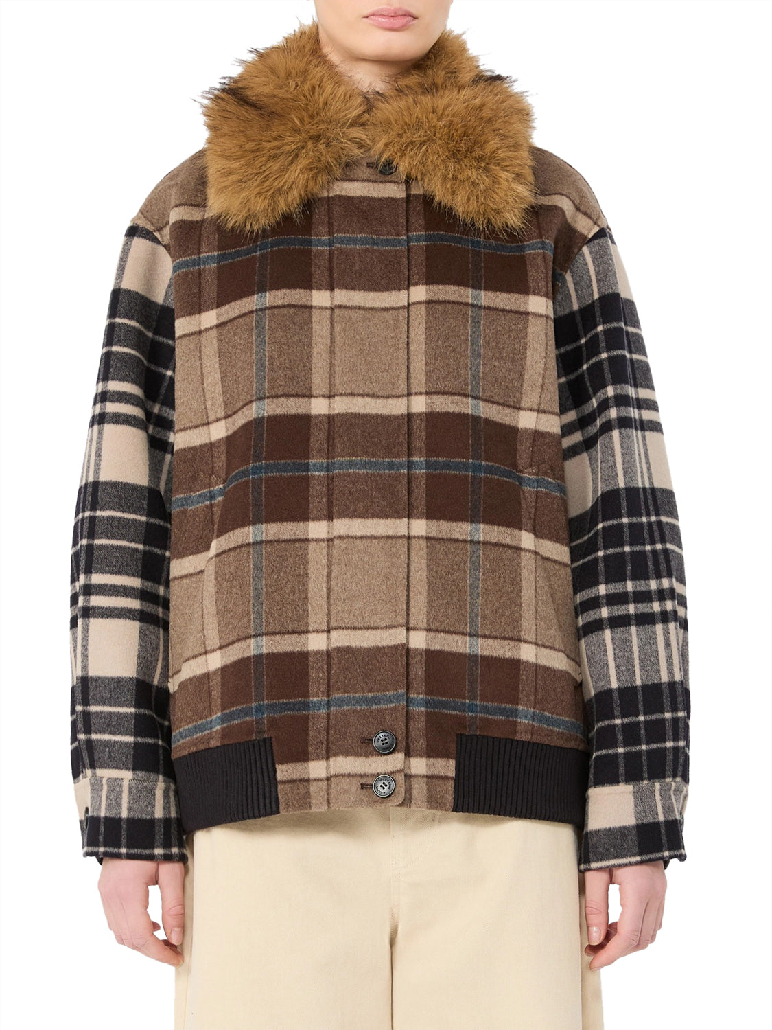 MAXMARA WEEKEND 2USCITA Bomber Divina In Drap Di Lana Check MaxMara Weekend - Marrone Marrone