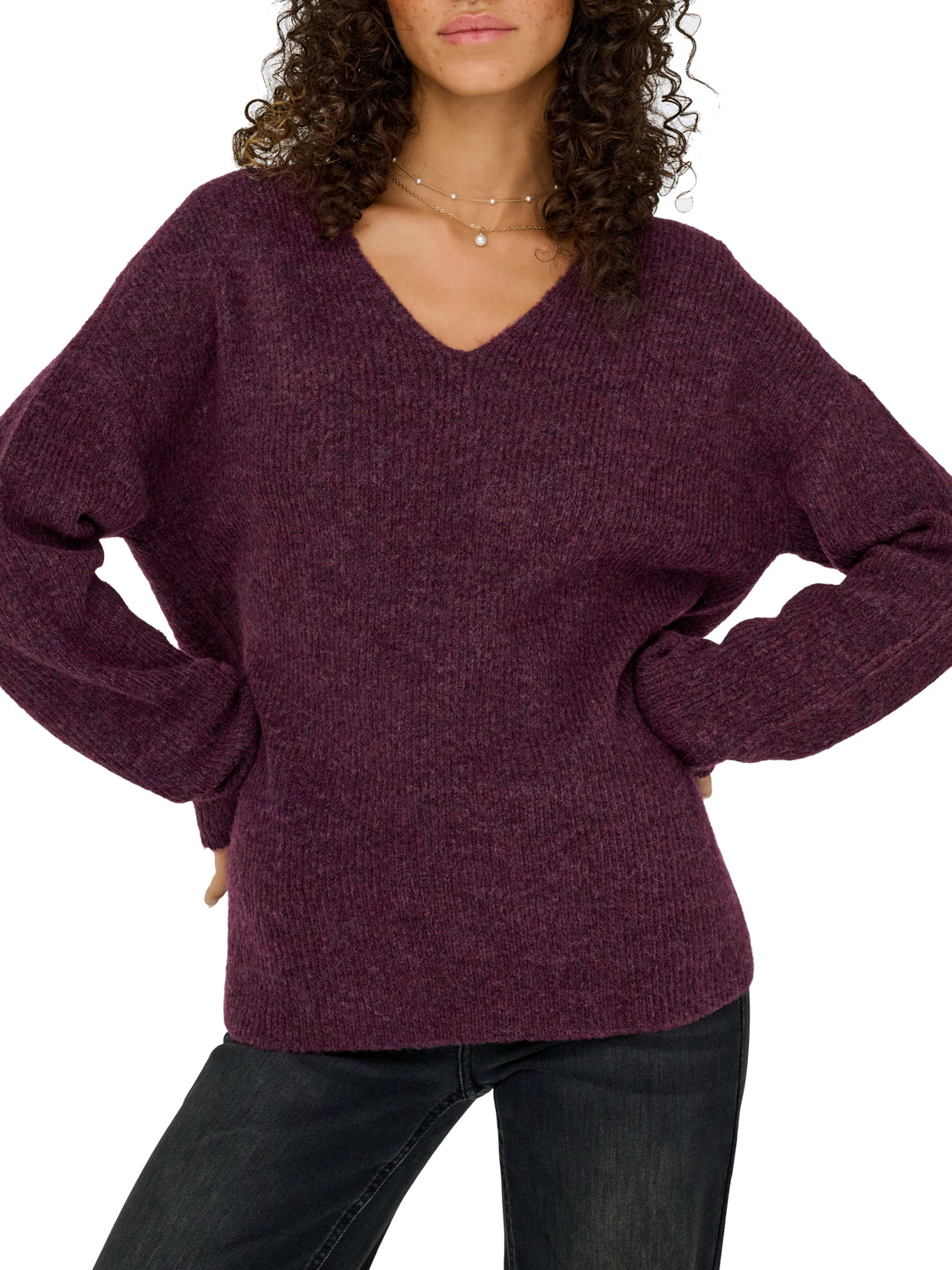 ONLY DROP4 Maglione Only Onlcamilla V-Neck L/S Knt Noos - Vino PURPLE