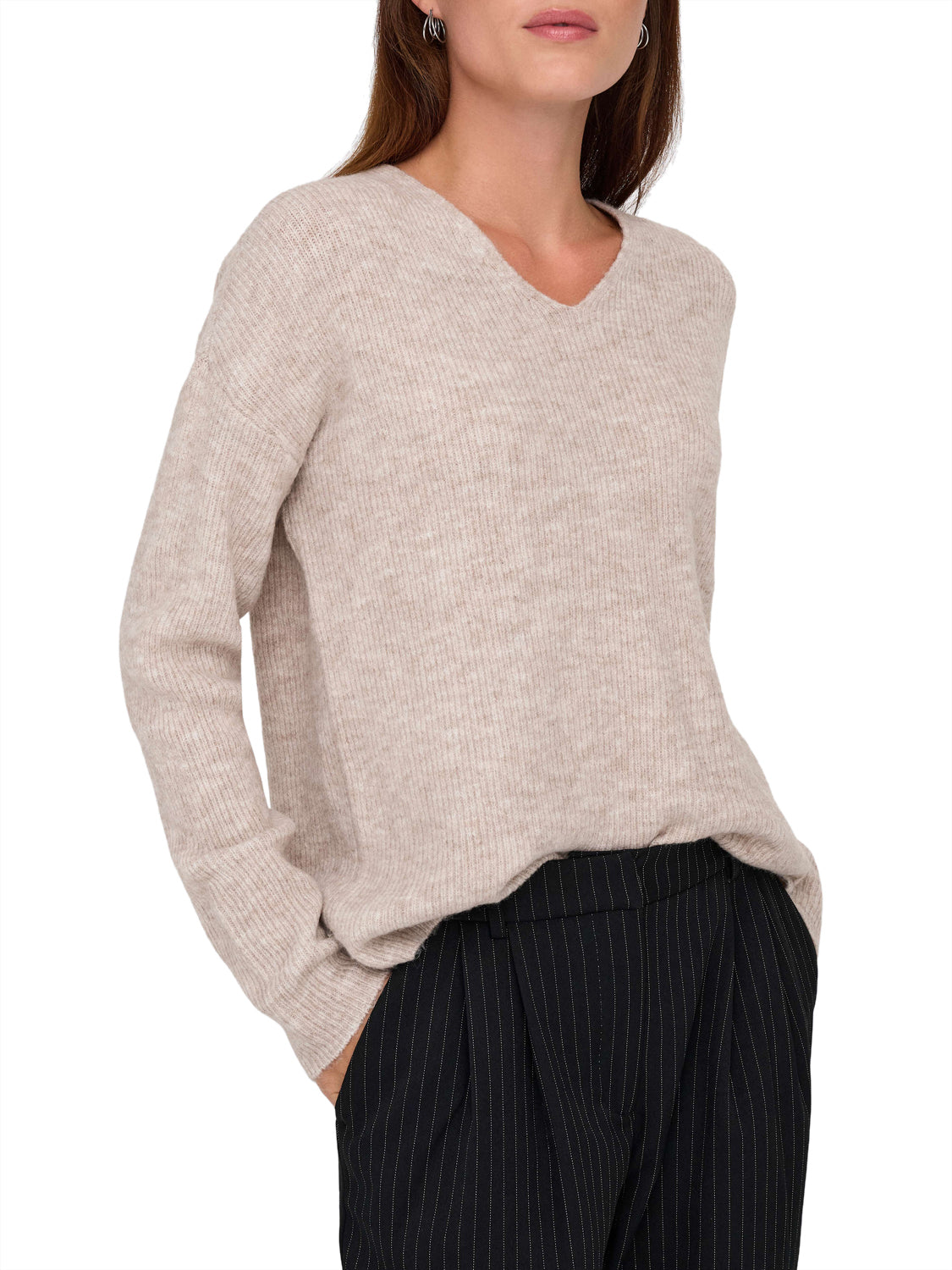 ONLY DROP4 Maglione Only Onlcamilla V-Neck L/S Knt Noos - Beige GREY