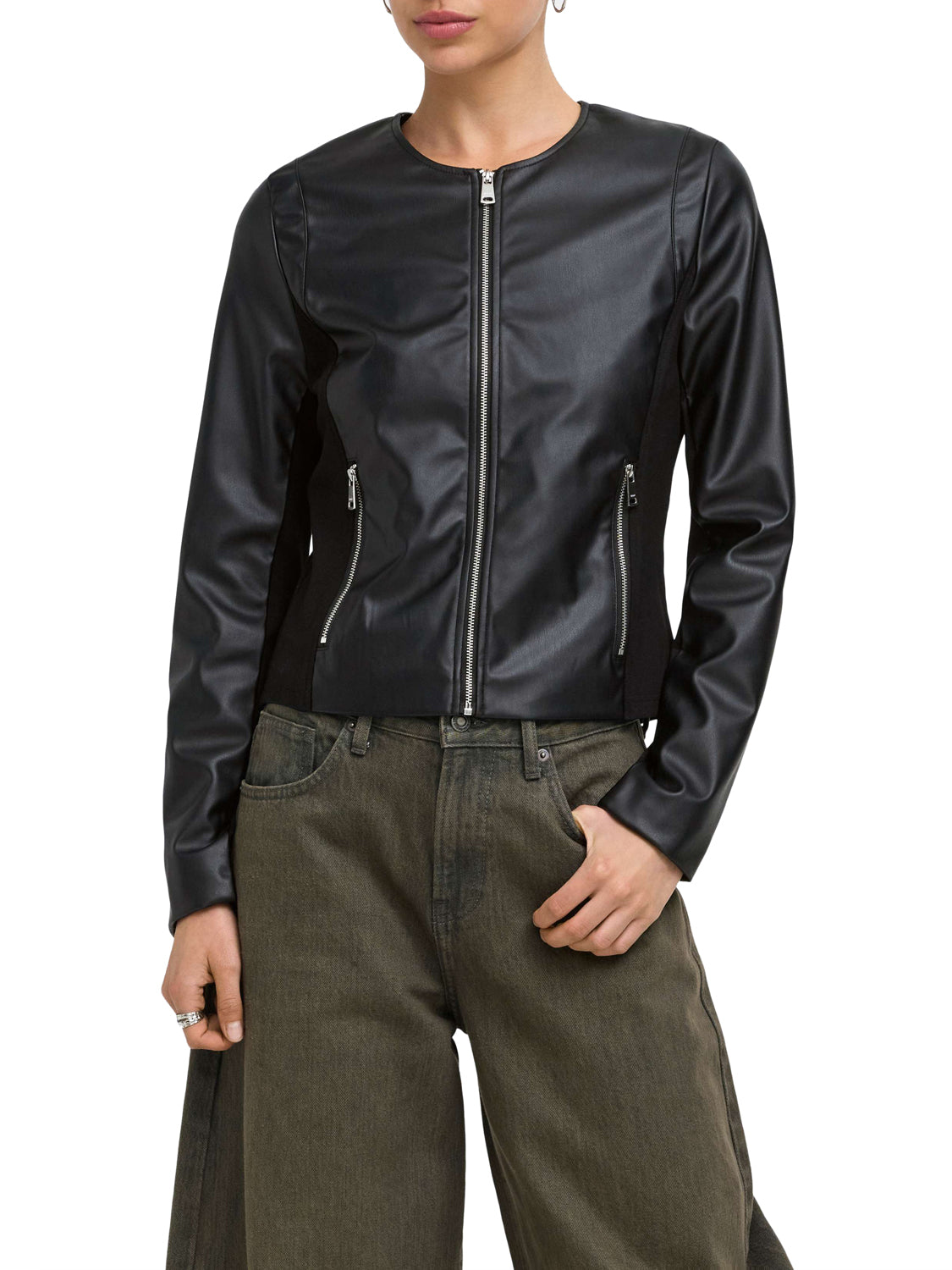 ONLY DROP4 Only Giubbino Onlbitten Mix Faux Leather - Nero BLACK