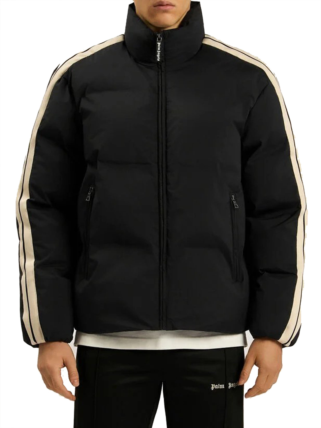 PALM ANGELS Piumino Classic Logo Track Puffer Jacket Palm Angels - Nero/Bianco Black - Off White