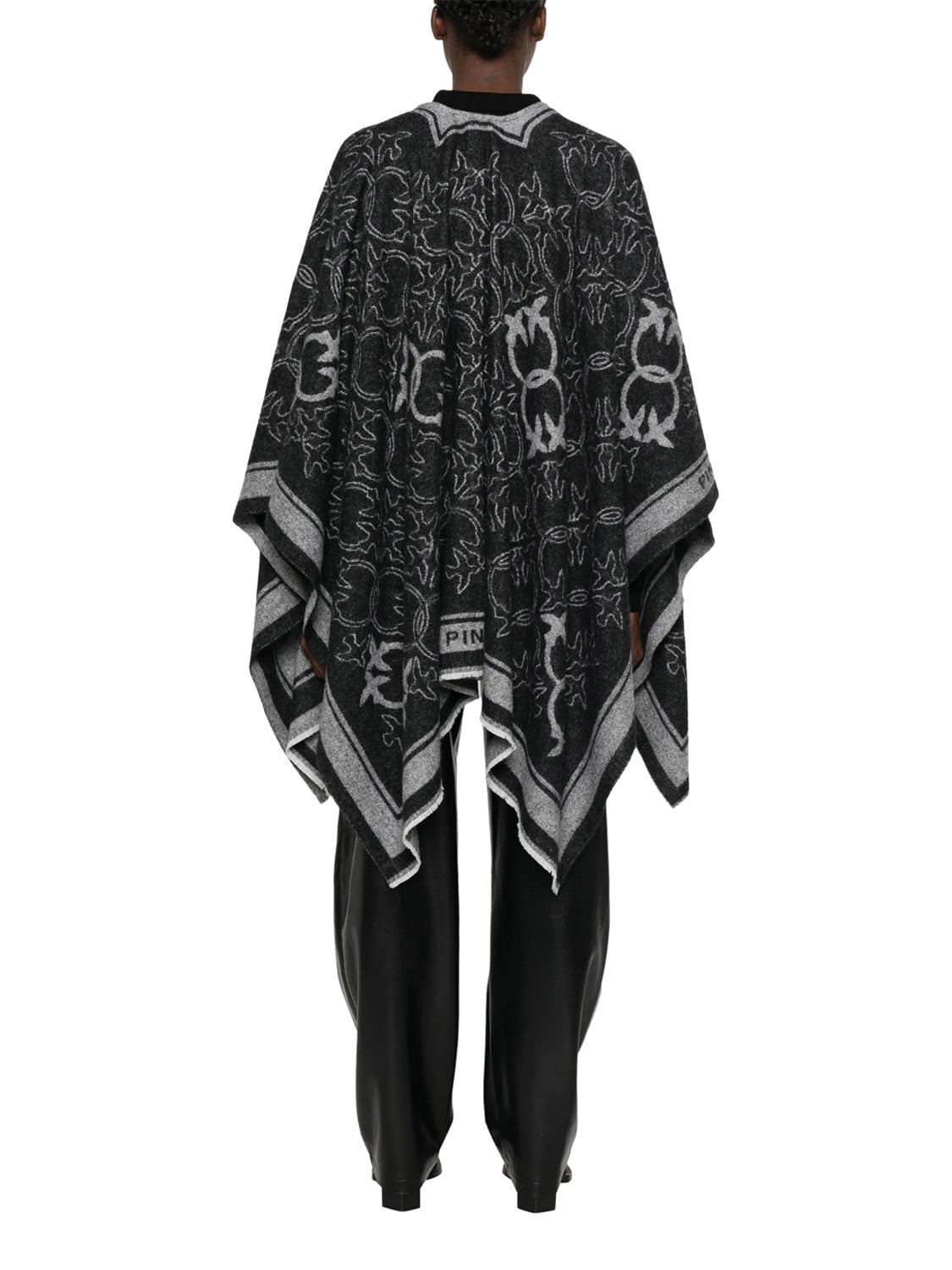 PINKO Pinko Poncho Croazia Cappa Jacquard Logo Nero Nero/grigio