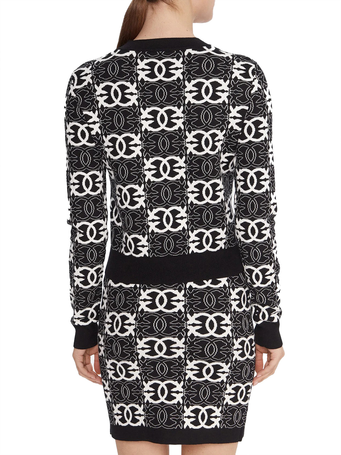 PINKO Maglia Pinko Gypsies Cropped Jacquard Beige Nero Bianco Nero/bianco