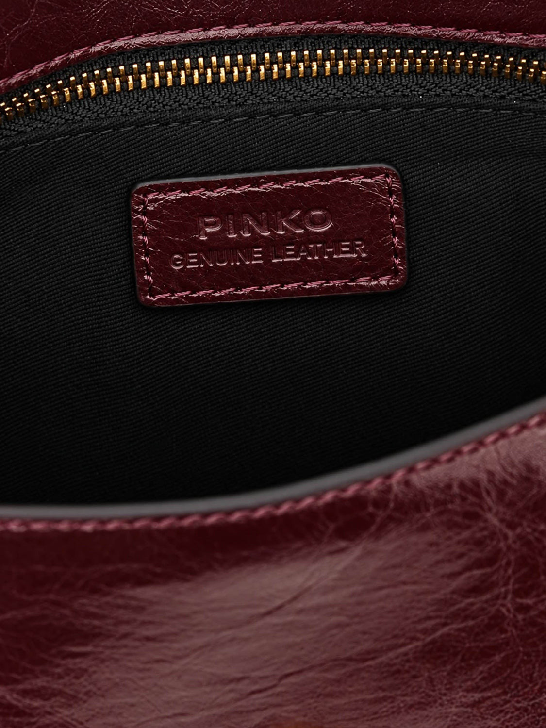 Pinko Borsa Love One Mini In Pelle Con Tracolla Effetto Pelliccia Pinko - Bordeaux Borgogna-Antique Gold