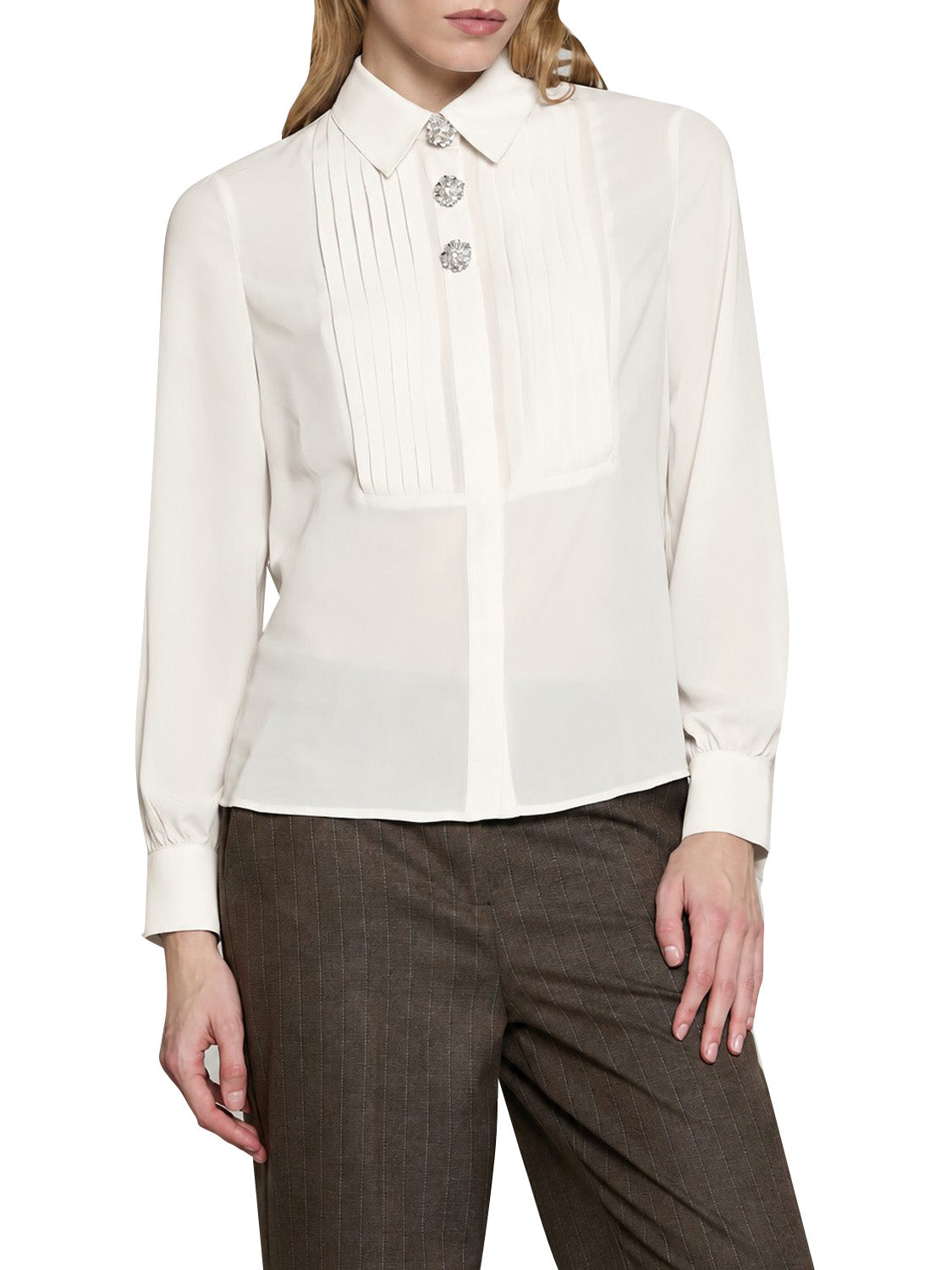 RELISH Camicia Barela Manica Lunga Con Plissé Bianco MILK