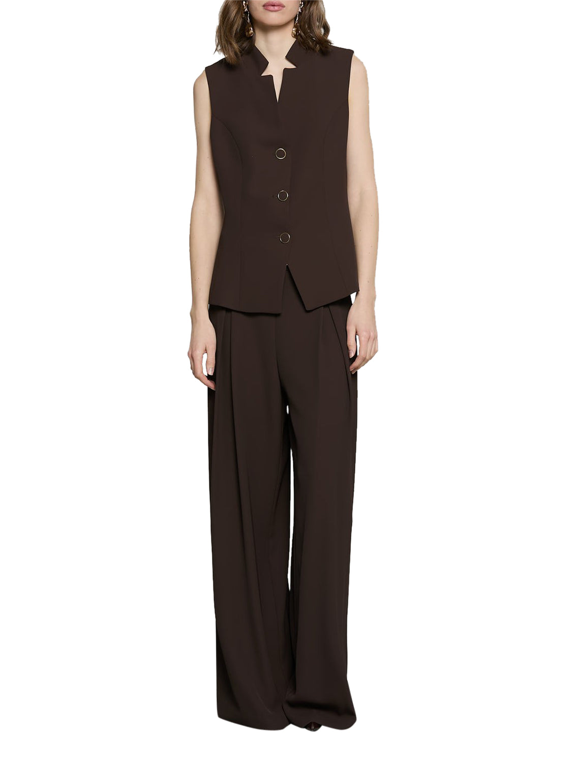 RELISH Pantalone Rojem Vita Alta Palazzo Marrone Chocolate Brown