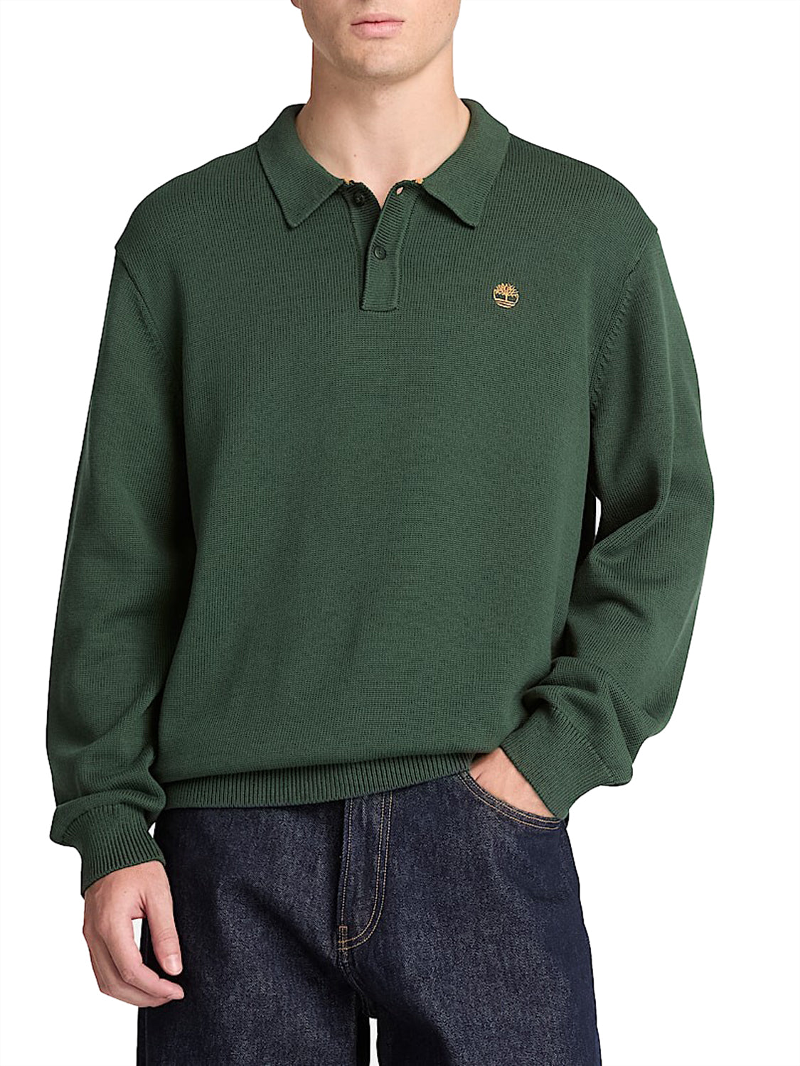 TIMBERLAND Maglione Timberland Stile Polo in Cotone Williams River Verde Dark green