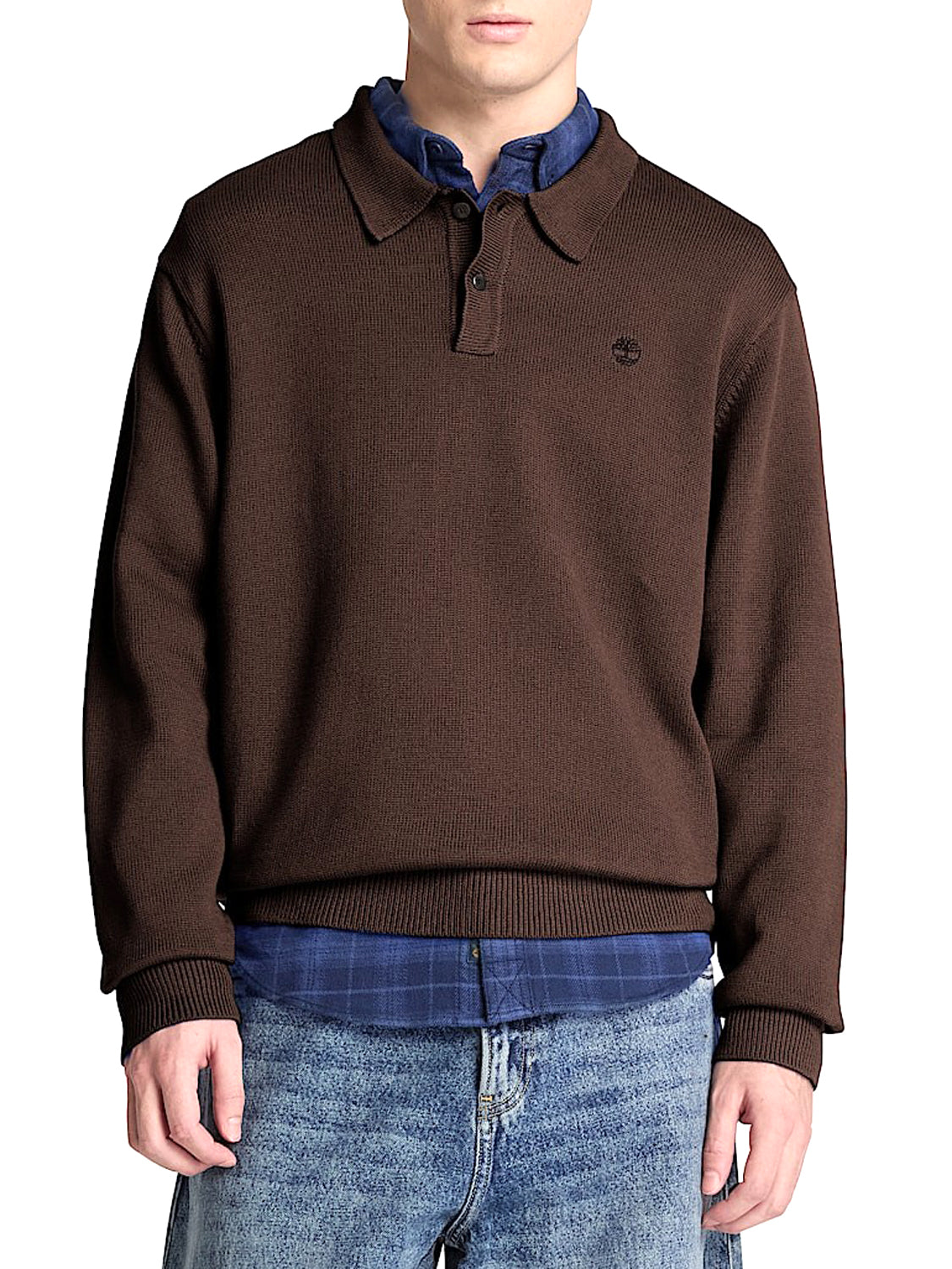 TIMBERLAND Maglione Timberland Stile Polo in Cotone Williams River Marrone Dark Brown